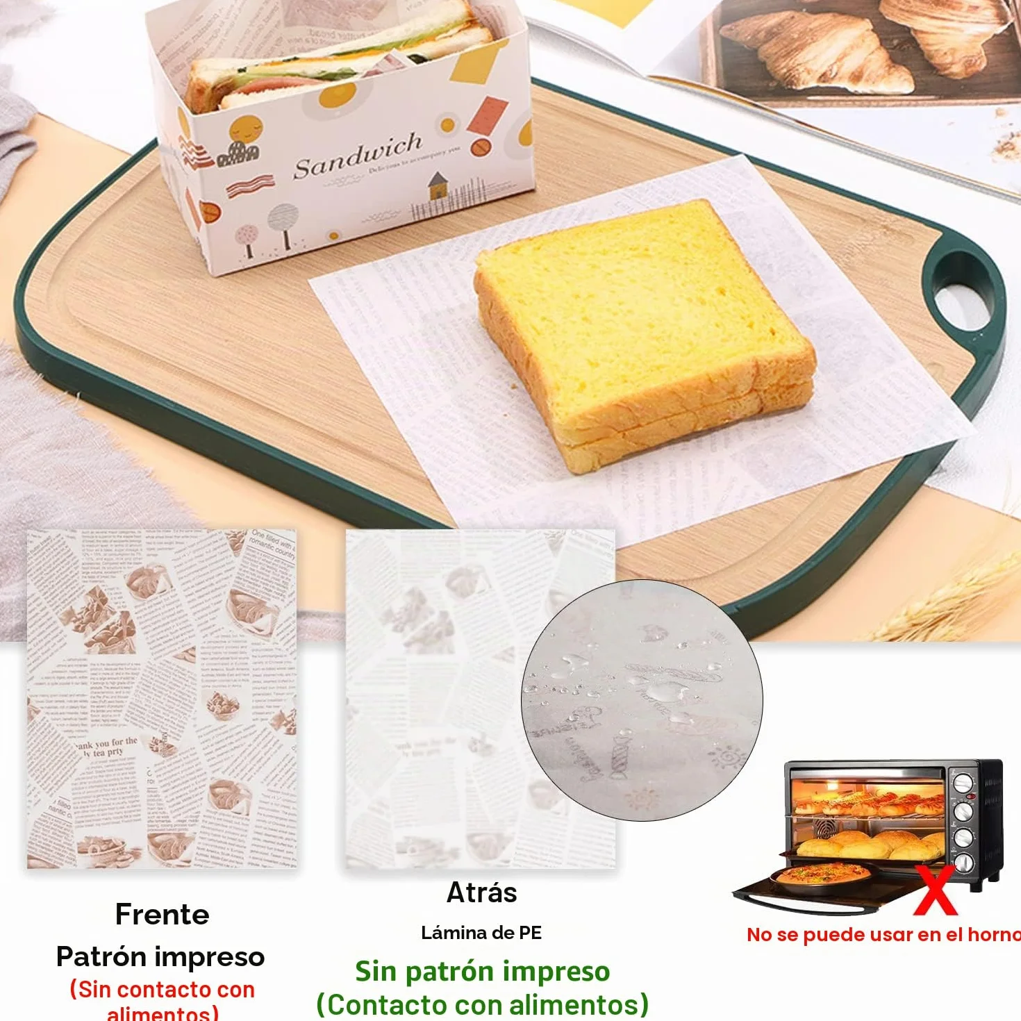Papel para Envolver Comida Impermeable a Prueba de Aceite 100 Hojas