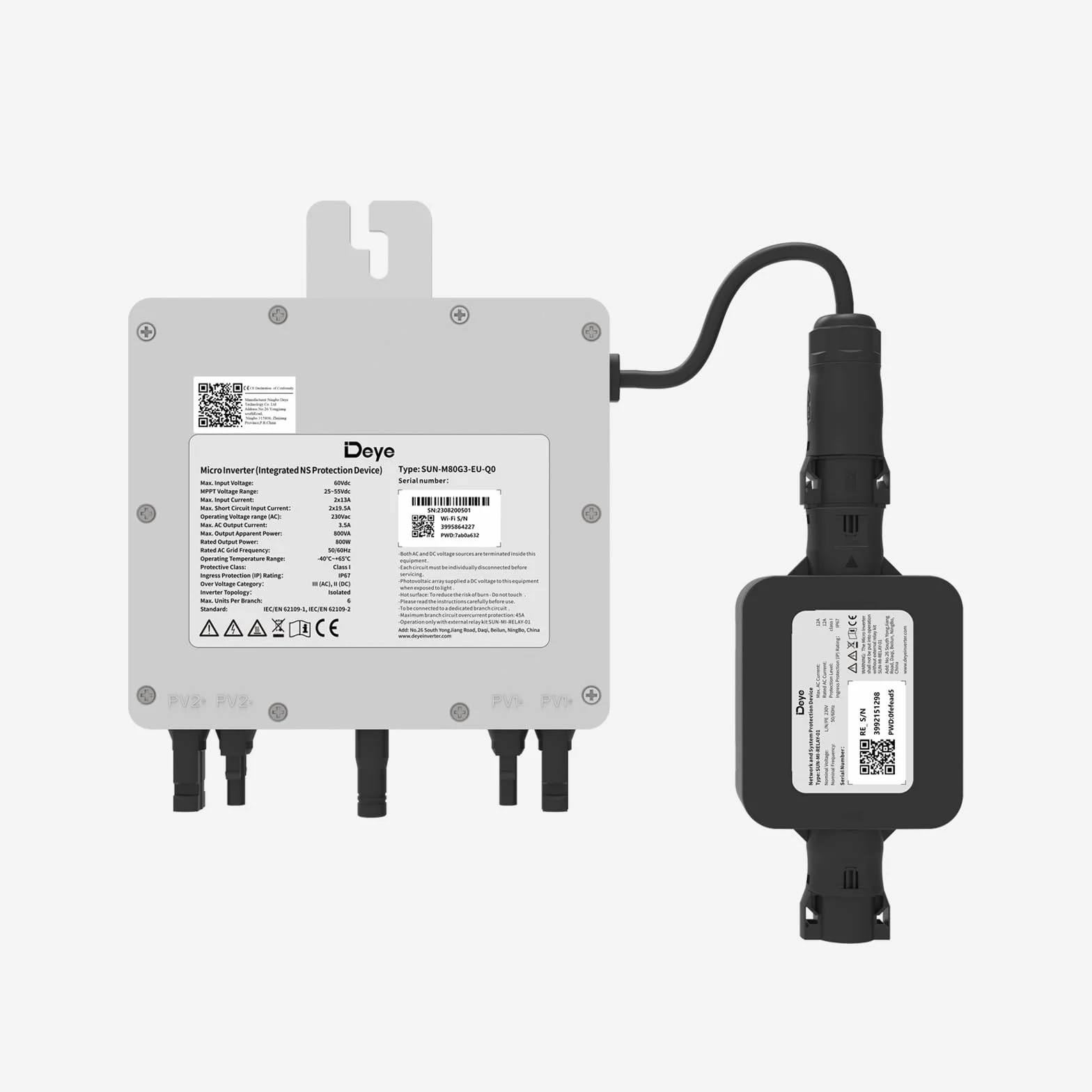 enjoy solar Deye Microinversor DC 20 V-60 V a CA 220 V-230 V, módulo WiFi integrado tipo de protección IP67, ideal para centrales eléctricas de balcones y sistemas Mini fotovoltaicos (SUN600G3-EU-230)