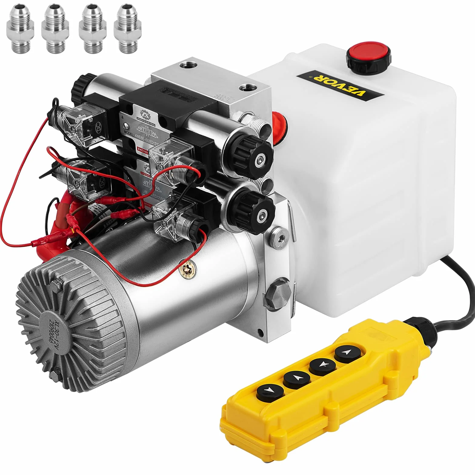 Happybuy Bomba hidráulica de doble efecto Unidad de energía hidráulica 12V DC Bomba de energía hidráulica con depósito de 4.5 litros para remolque de descarga Elevación de automóviles