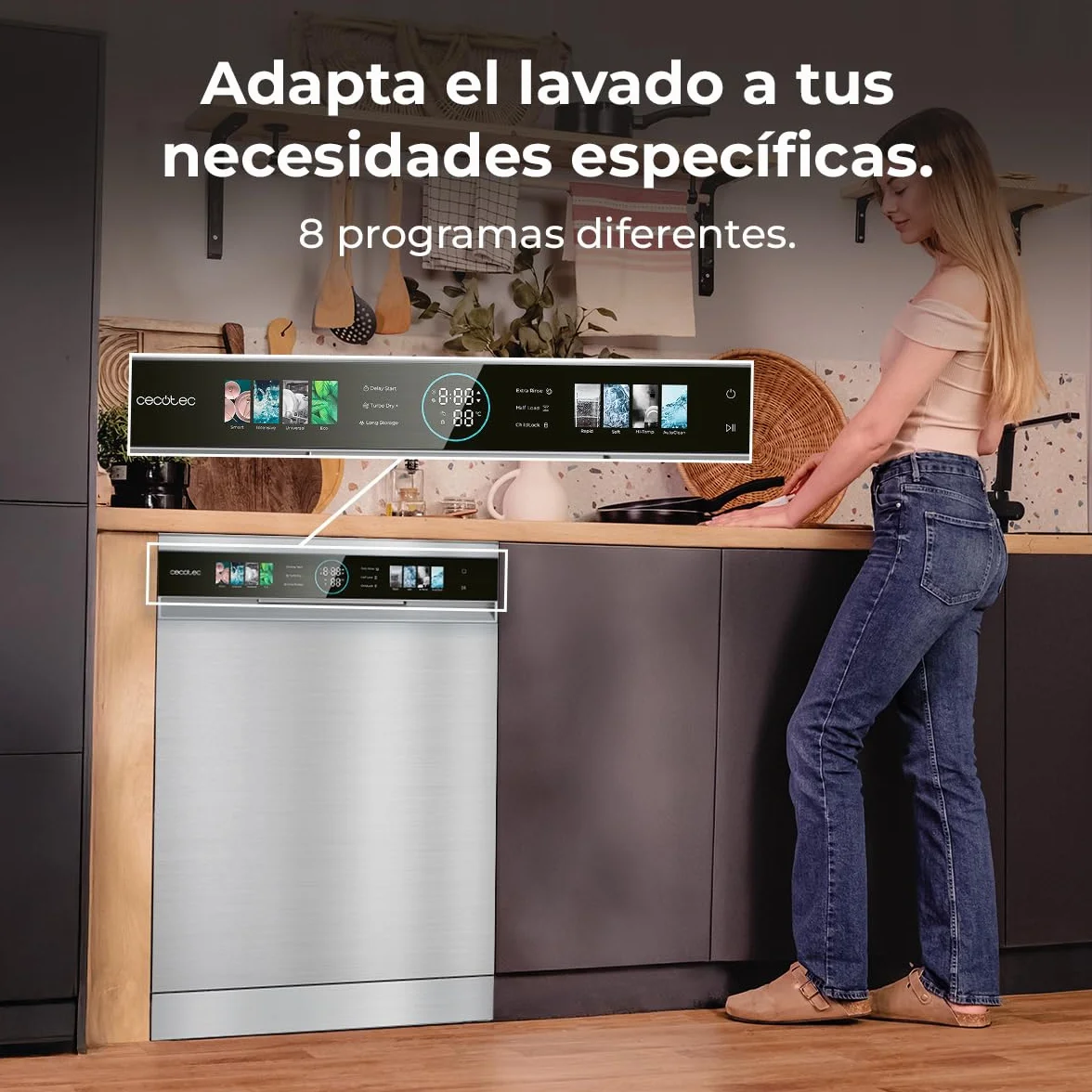 Cecotec Lavavajillas Compacto 60 cm Bolero Aguazero 6320 Inox D, 1900W, 15 Cubiertos, 8 Programas