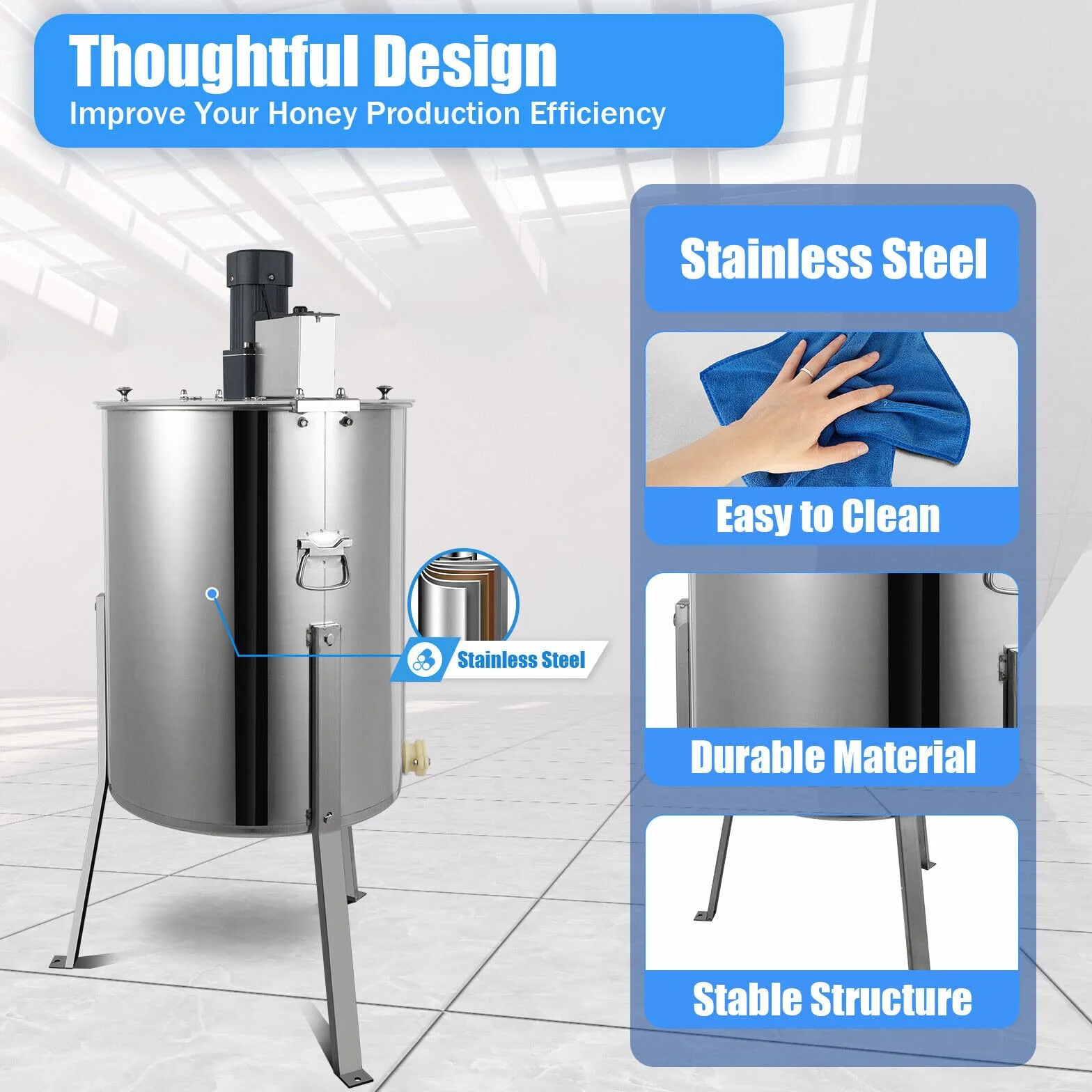 Centrifugadora eléctrica de miel, 4 marcos, 4 panales, acero inoxidable, 120 W, 220 V, máquina eléctrica para cosechar miel, extractor de miel para apiario