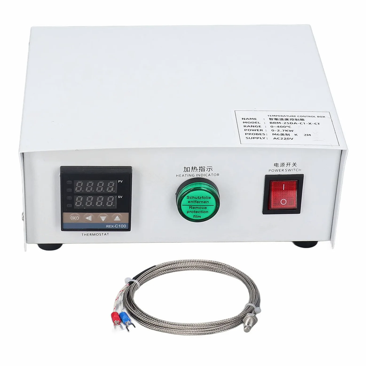 FTVOGUE Caja de Control de Temperatura PID Kit de Controlador de Temperatura Digital de Acero Inoxidable AC220V 32 a 752 Fahrenheit Tipo K Termopar Autoajuste para Hornos Máquinas de Estampado (tío