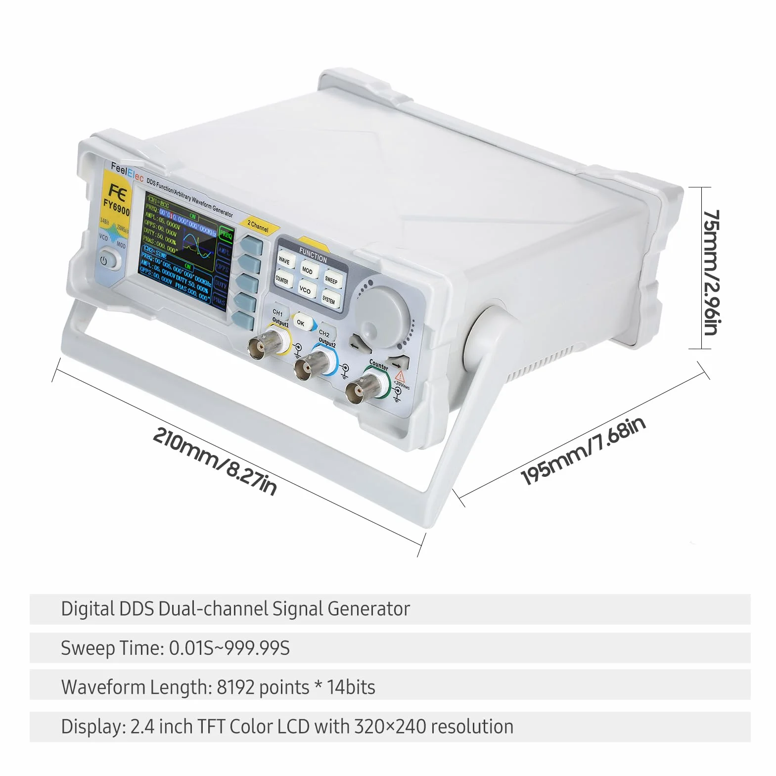 Ejoyous Generador de Señal DDS de 60MHz Generador de Forma de Onda Arbitraria Generador de Funciones con 2.4 Pulgadas (Enchufe europeo FY6900-20M)