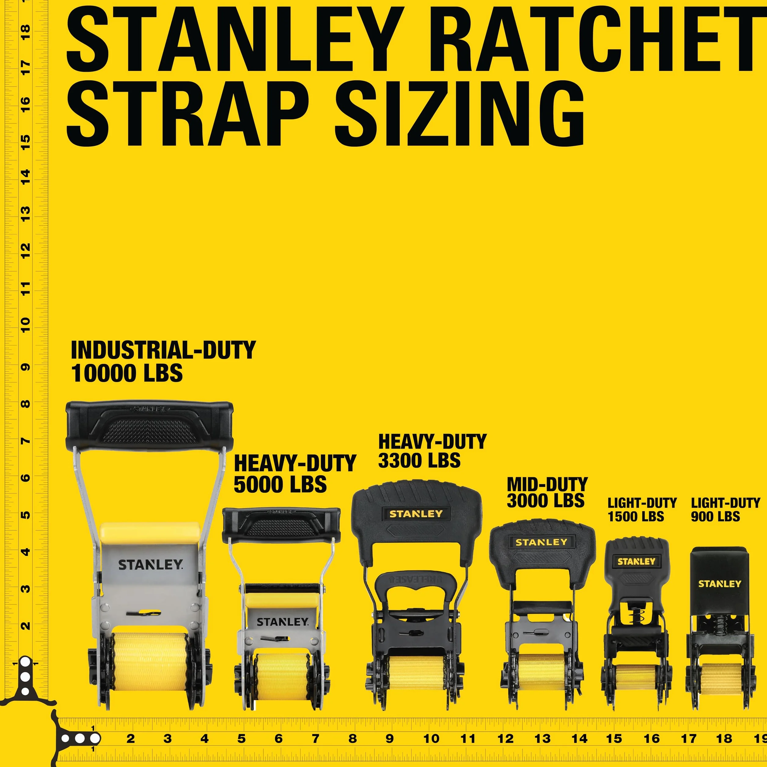 STANLEY S10204 Correas de trinquete preroscadas 1.25 Pulgadas x 16 pies Carga de Trabajo Segura 1 Libra Paquete de 4