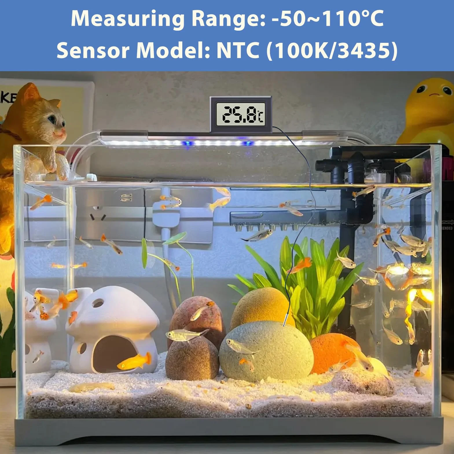 Mini Termómetro Digital LCD con Sonda 2 Piezas, Termómetro Acuario, Congelador, Nevera