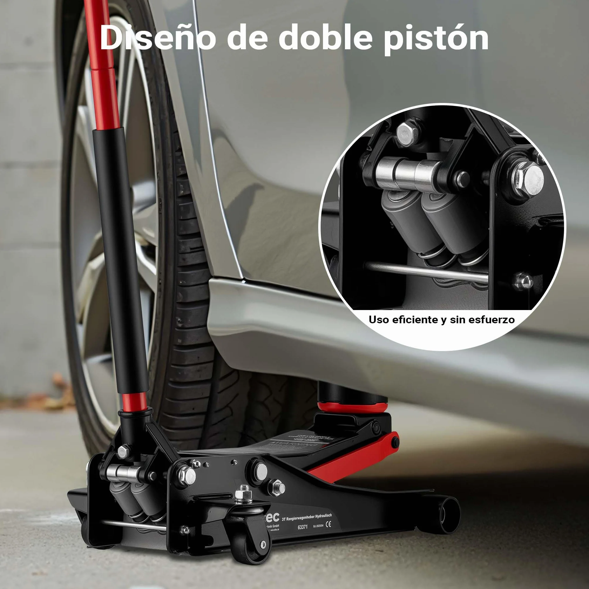 XPOtool Gato hidráulico de Perfil bajo 3 t con Bomba Doble, Altura de elevación 85-500 mm para elevar Coches y Otros vehículos Gato de maniobra Gato de Carretilla