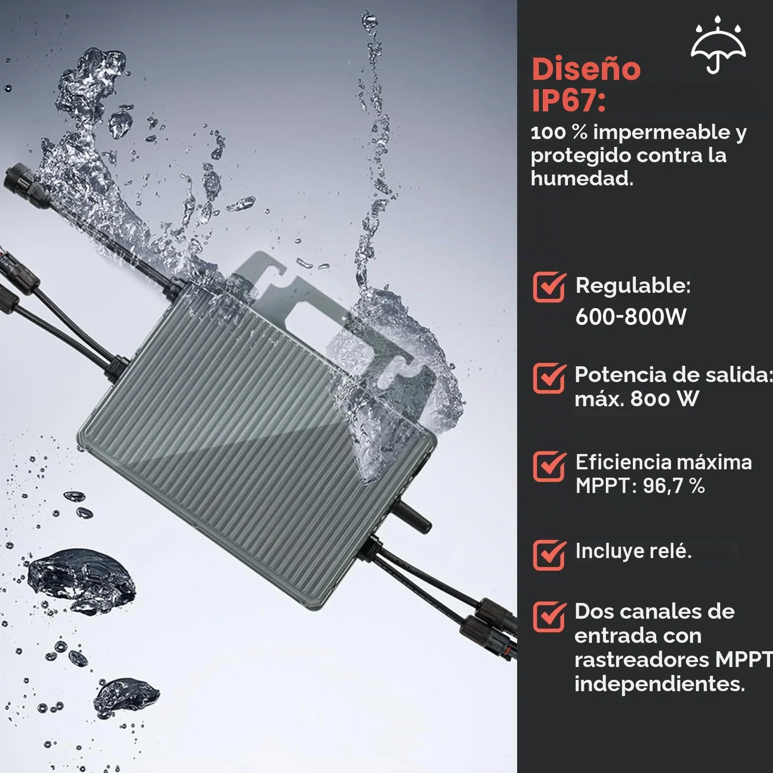 Panel solar "plug and play" (enchufar y listo) de 800 W, completo, de 1000 W, kit solar de autocensuro, 2 paneles solares de 405 W, 1 inversor de 600/800 W, 1 cable de 5 m, monitorización wifi