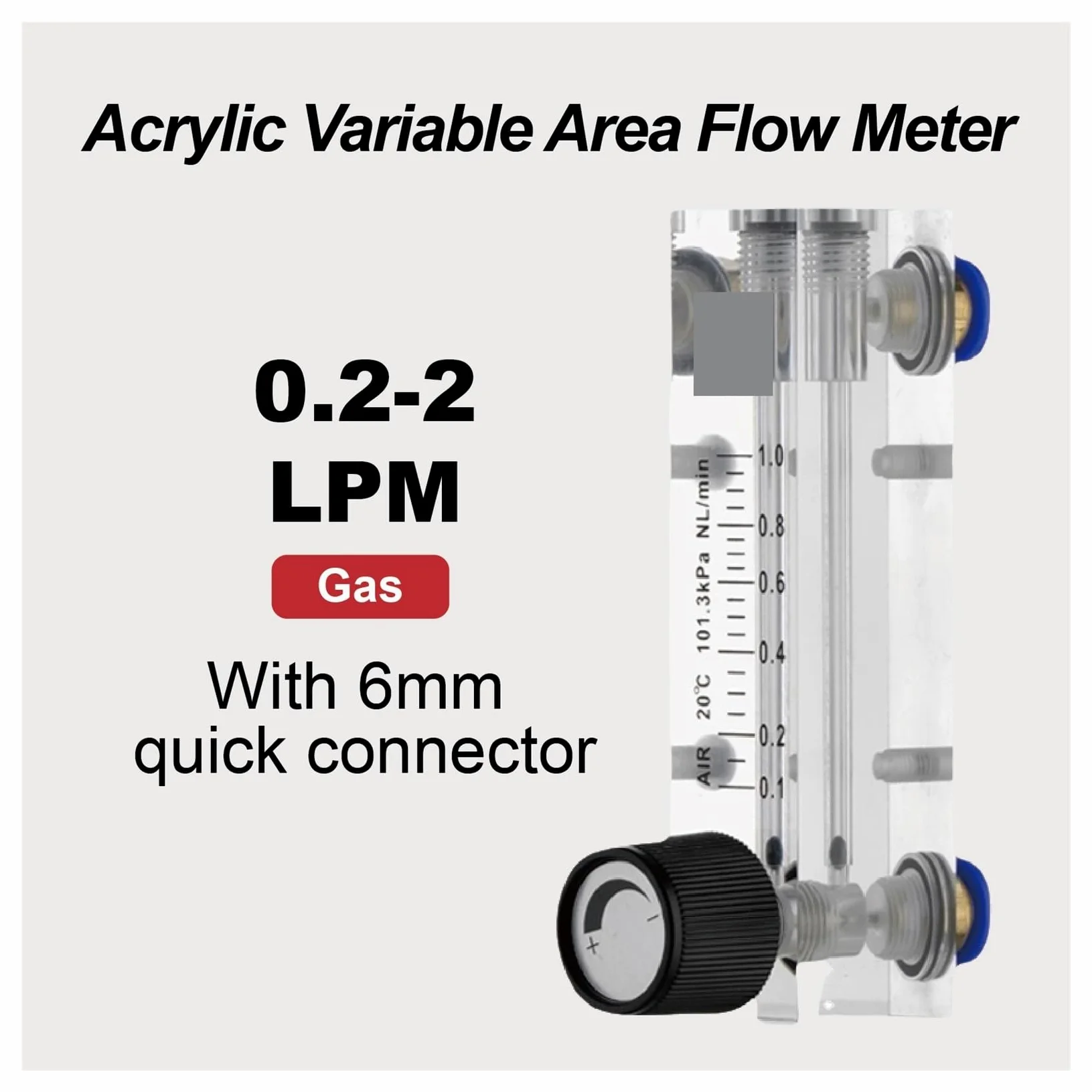 Medidor de Flujo LZM-4T, rotámetro de Gas Ajustable for Montaje en Panel, Controlador de caudal de Aire(Gas 0.2-2LPM-6mm)