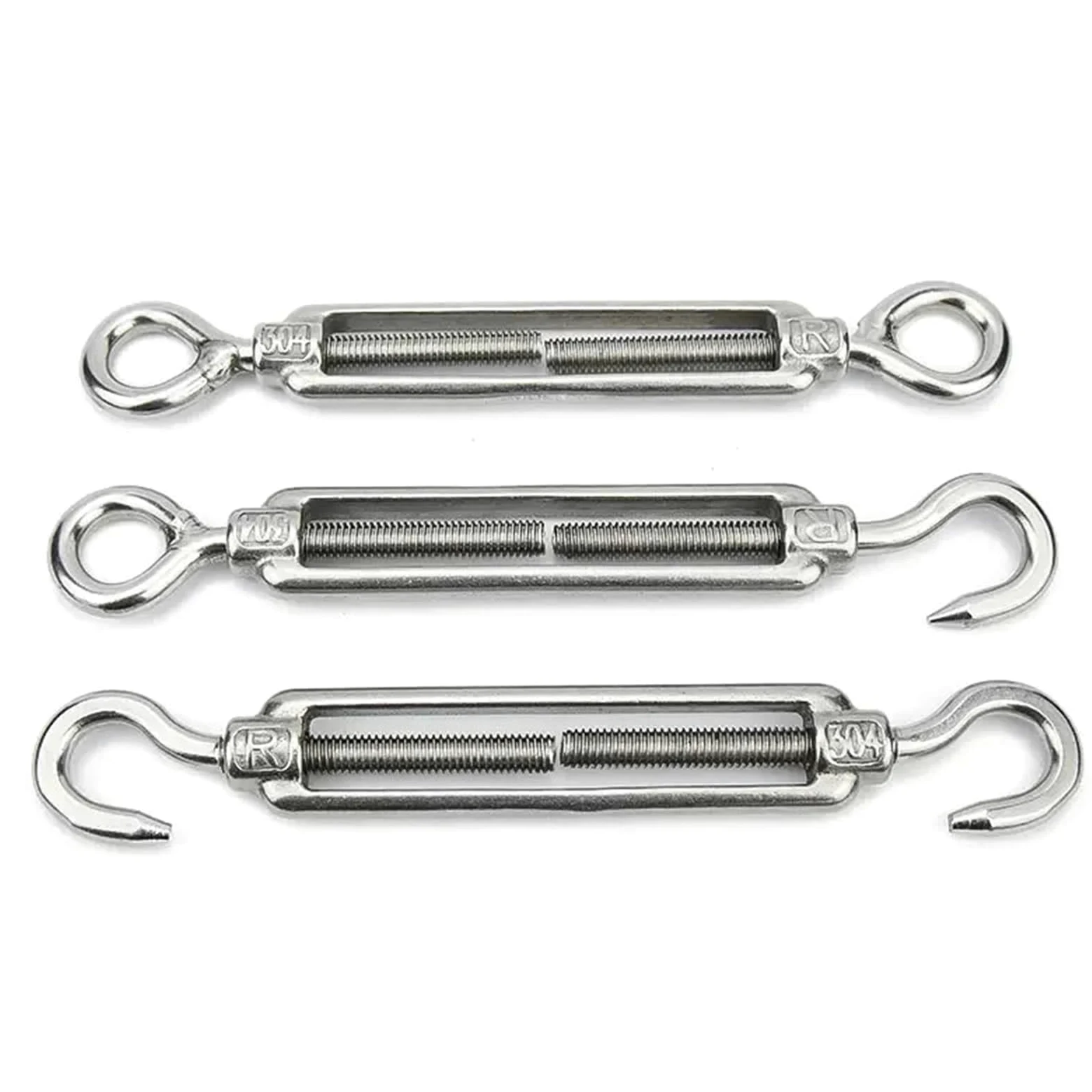 Juego de 5 tensores cable acero inoxidable con gancho y ojo, tensor ajustable for jardín M4 M5 M6 M8 Para Vallas De Jardín Y Soporte(Silver 1,M8)