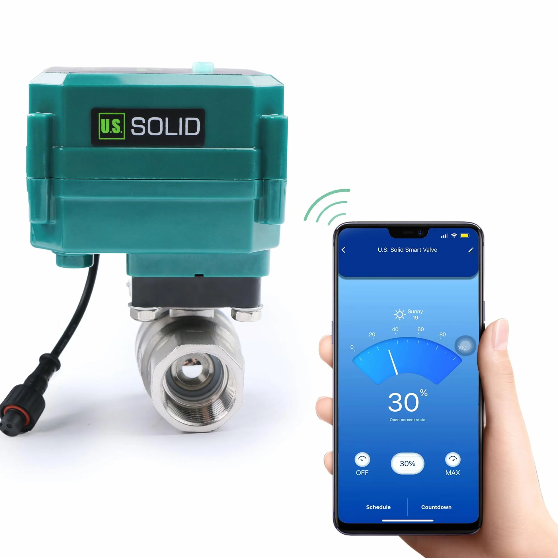 U.S. Solid Válvula de bola motorizada inteligente WiFi 1 pulgada – Control remoto móvil de acero inoxidable válvula de bola eléctrica con interruptor manual, conexión USB de 5 V CC, rosca G