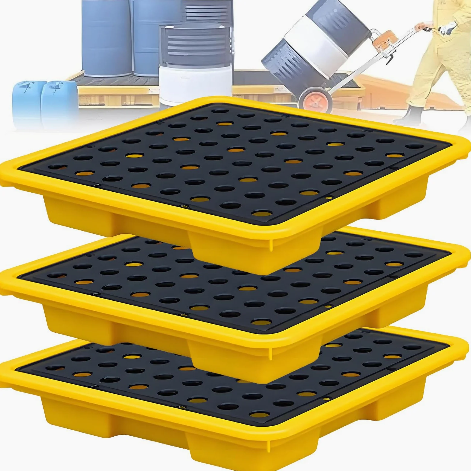 Paletas industriales, palé Modular de contención de derrames | Bandeja de Gran Capacidad para la prevención de Fugas, Ideal para Almacenamiento Industrial y Uso en garajes.