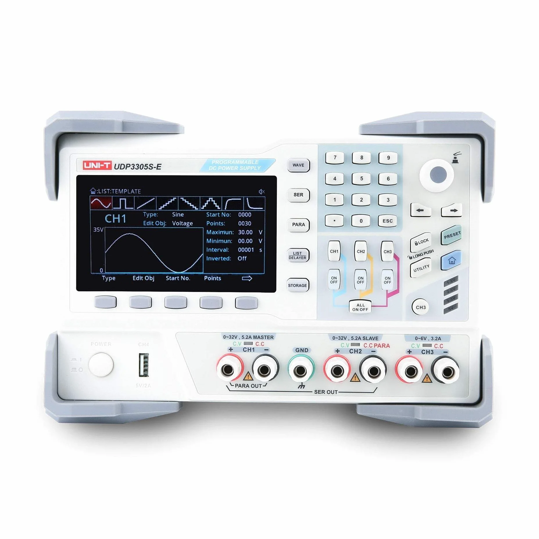 Uni-T UDP3305S-E - Fuente de alimentación de Laboratorio Lineal programable DC con 4 Canales, 328 W, resolución de 10 mV, 1 mA; Voltaje: <0,3%+20 mV de Corriente<0,2%+5 mA de precisión de Ajuste