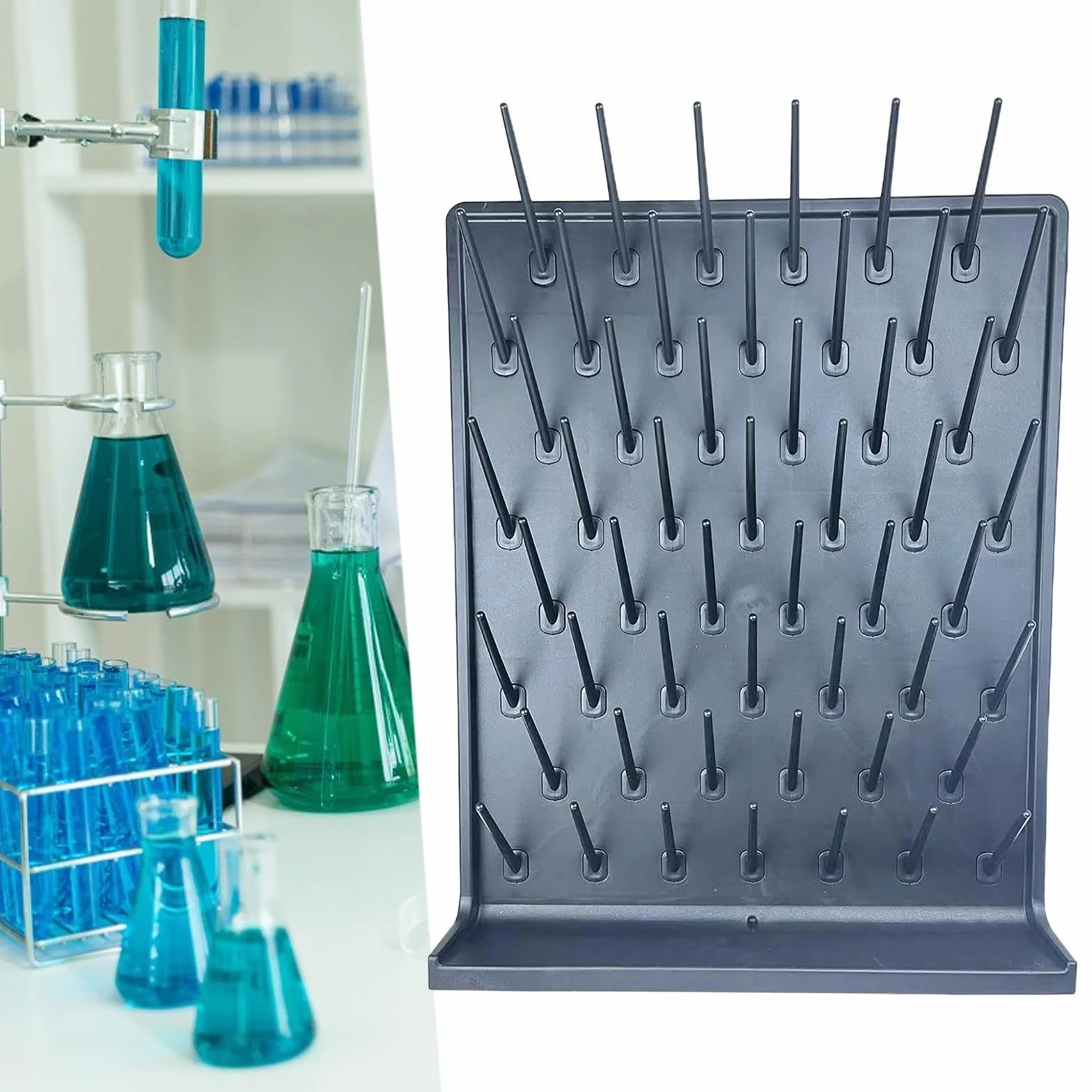 Oshhni Estante de secado de laboratorio, secador de tubos de ensayo, estante de drenaje de secado de laboratorio para cristalería y botellas de laboratorio, GRIS