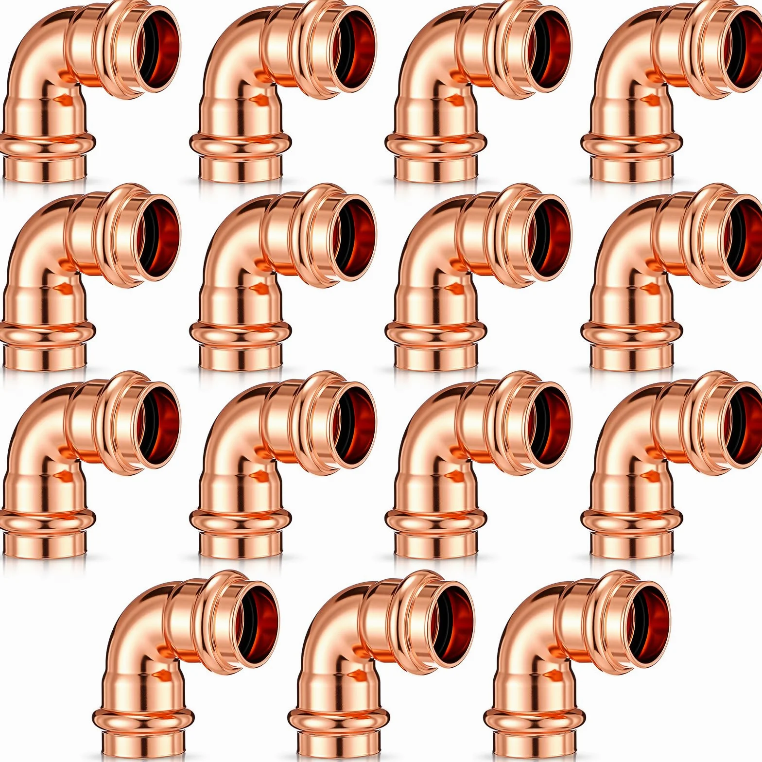Therwen Accesorios de prensa de tubería de cobre, acoplamiento de codo de 90 grados, sin plomo, adaptador de prensa de codo para fontanería (3/4 pulgadas, color cobre rojo, 15 piezas)
