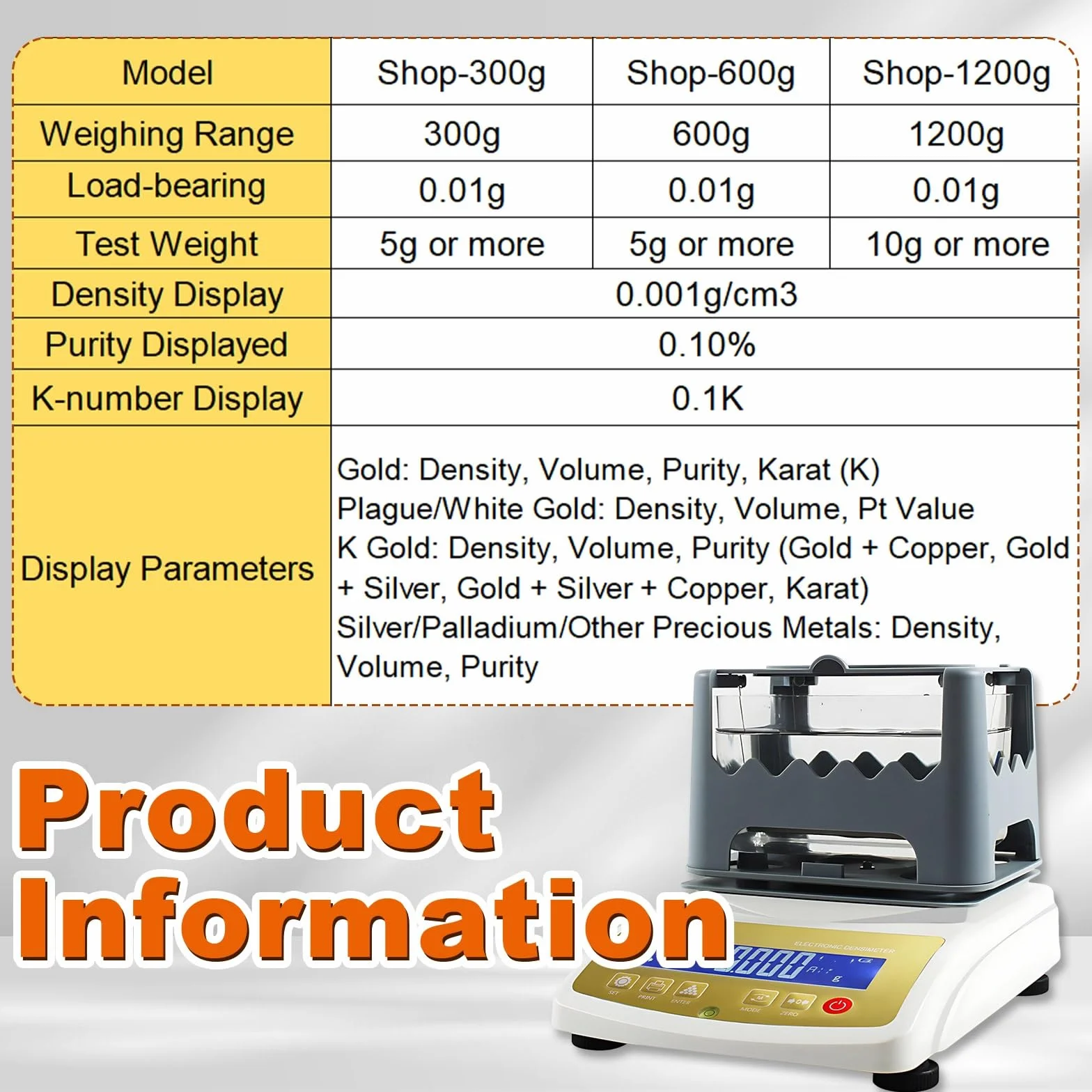 Probador Electrónico De Pureza De Oro Y Máquina De Test De Oro Densímetro Alta Precisión Para Joyerías, Casas De Empeño, Laboratorios Y Evaluación De Metales Preciosos(Shop-300g)
