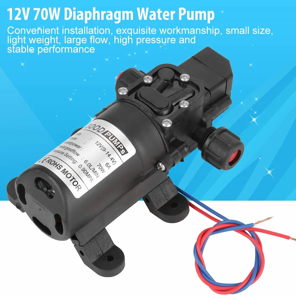 Bomba de Agua 12 V, Autocebante de Alta Presión Bomba de Diafragma de Agua, 0,9 Mpa 6 l/min DC 12V 6A 70W, para Caravana Camping Barco Irrigación Riego