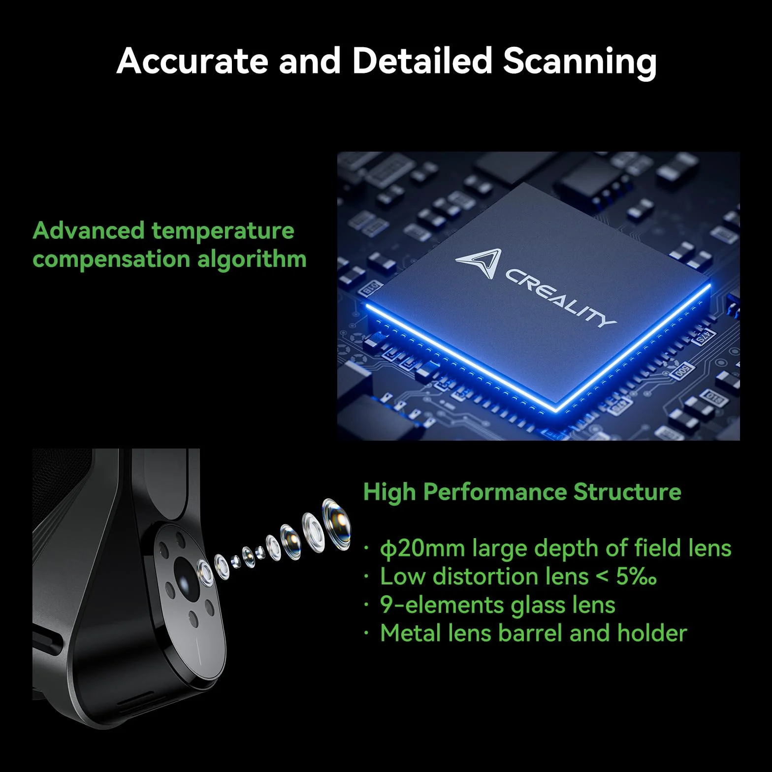Creality CR-Scan Raptor 3D - Escáner Blu-ray industrial, seguimiento antivibración para objetos de 5 – 2000 mm, cuerpo y cara, escaneo a todo color, precisión de hasta 0,02 mm, velocidad de 60 fps