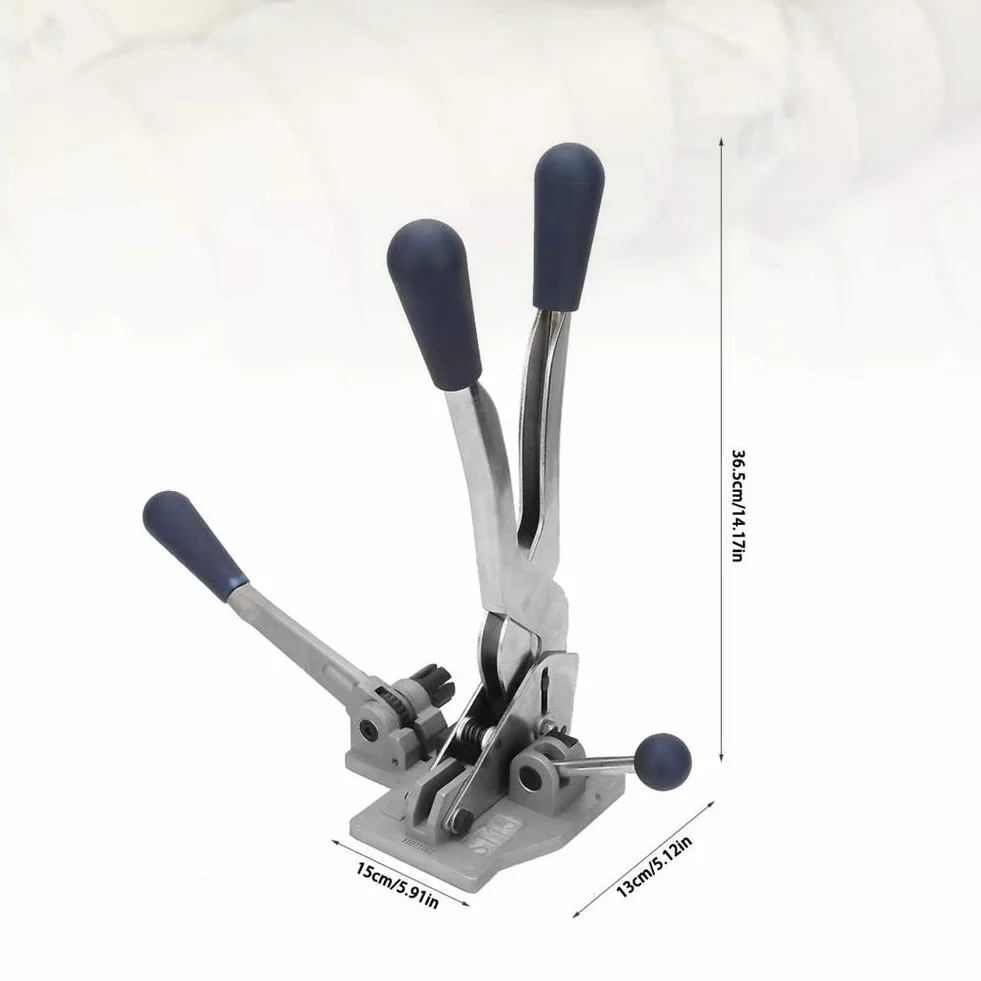 Máquina flejadora de paquetes 3 en 1, engarzadora tensora manual de correa de acero para correa de polipropileno de 1/2 "-5/8" de ancho, para embalaje industrial y doméstico.