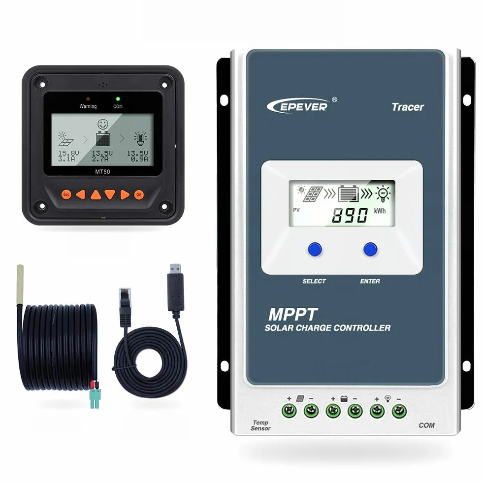 EPEVER MPPT Cargador solar Tracer AN serie 10A/20A/30A/40A con 12V/24V DC Identificación automática voltaje sistema (20A+MT50+RTS+RS485)