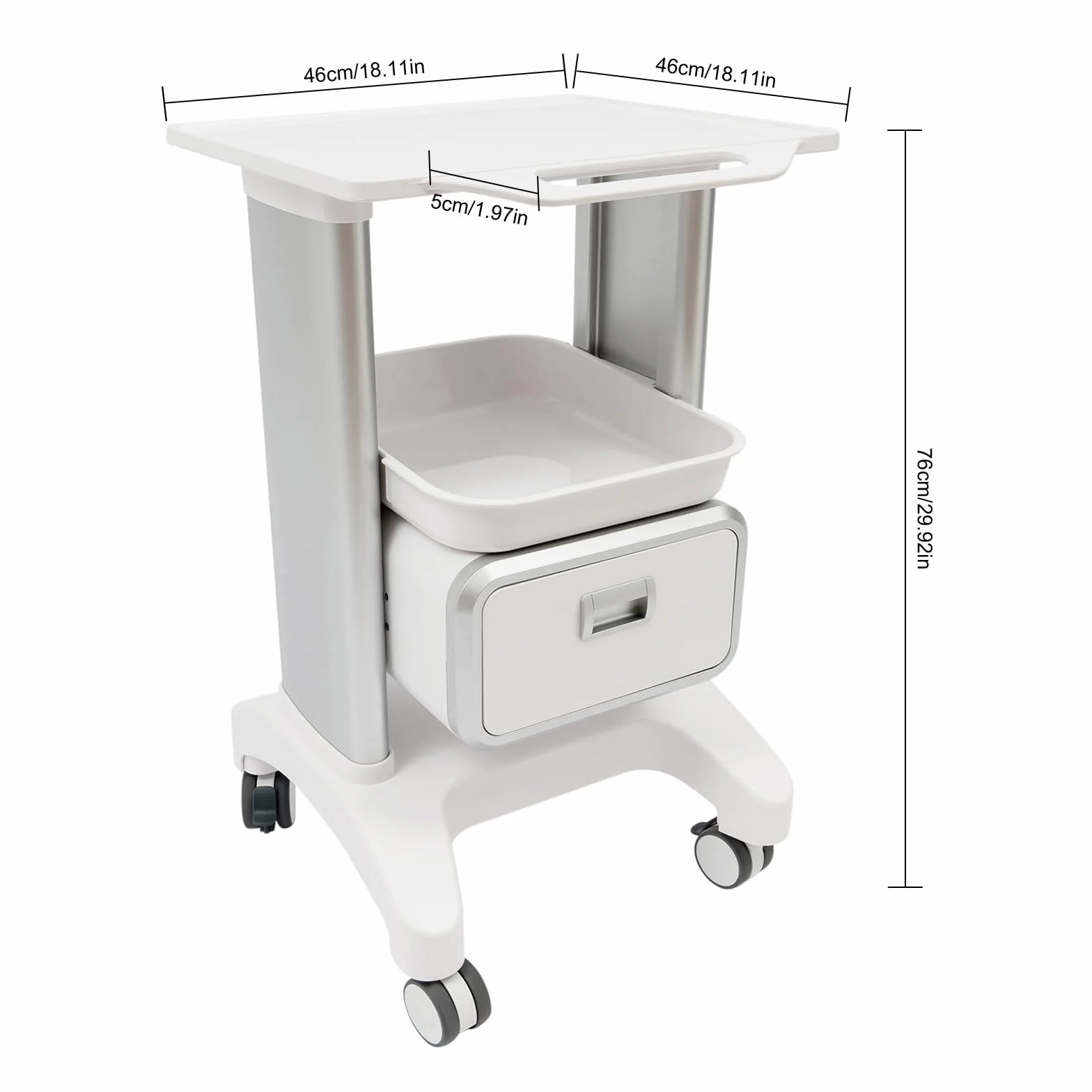Carro médico con cajón y estante, 100 kg, carro de servicio para laboratorio clínica hospital