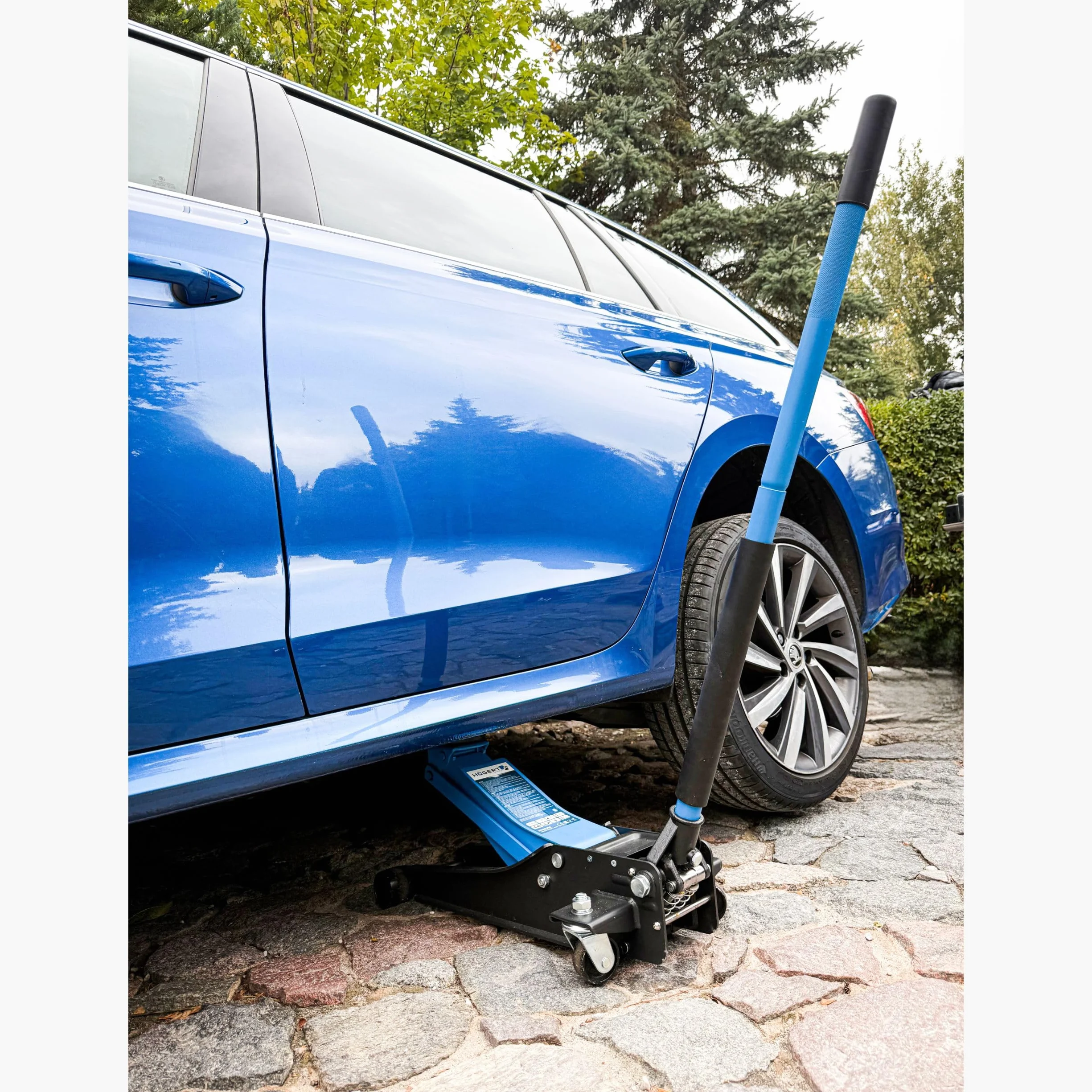 HÖGERT TECHNIK Gato hidráulico 2T, Plano, 85-430 mm, Compacto, Acero, Ruedas, Válvula de Seguridad