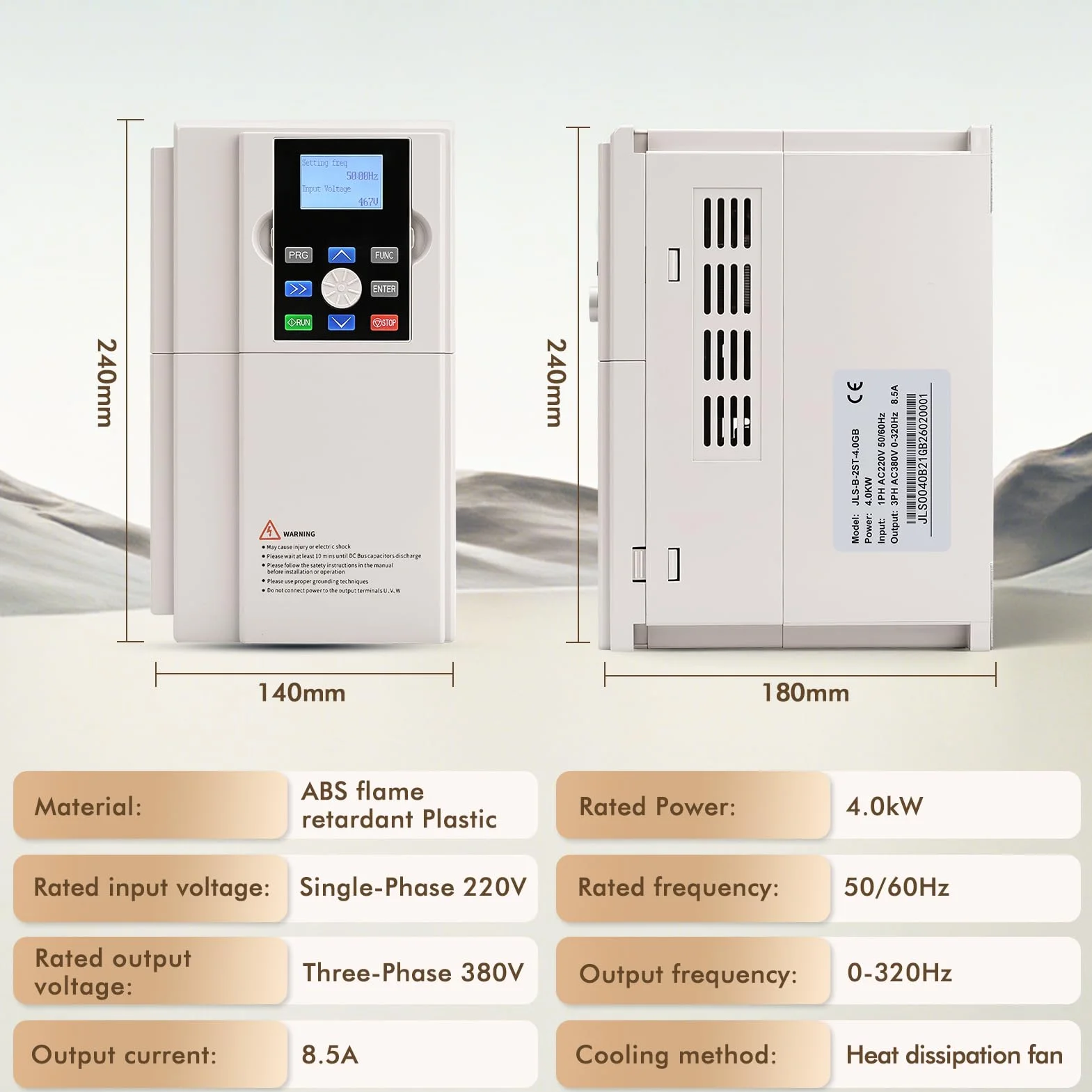 Variador de frecuencia 220V a 380V, 4KW VFD Profesional Variador de frecuencia Monofasico a Trifasico, 220V Entrada monofásica 380V Salida trifásica,para Control de Velocidad CNC del Motor del Husillo