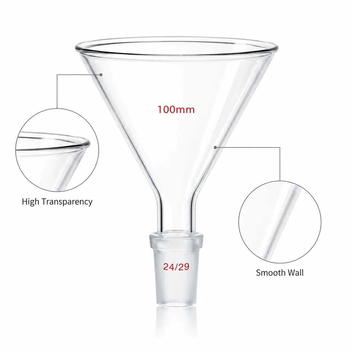 Embudo Filtración 60 Grados Vidrio Borosilicato Junta Esmerilada-180mm 34/35#