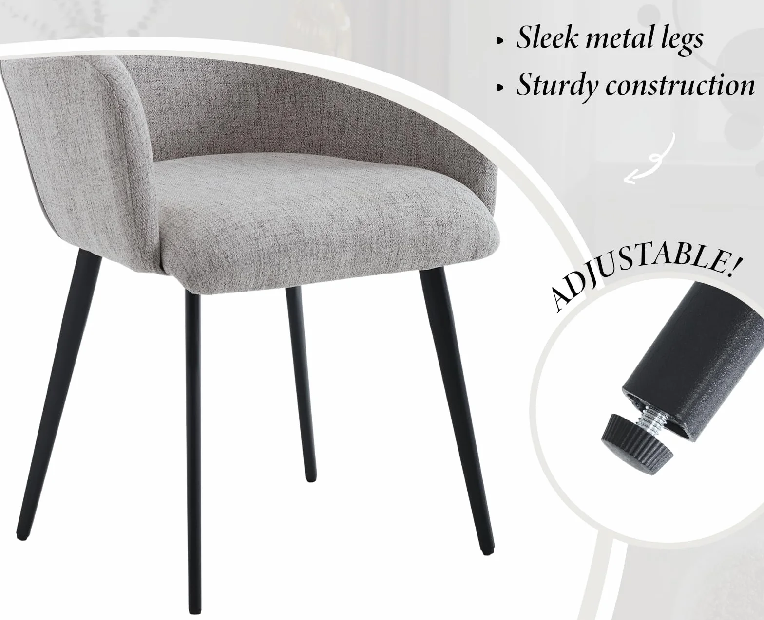 chairus Juego de 2 Sillas de Comedor Cuero PU Silla para Cocina con Brazos, Sillas Modernas con Patas de Metal para Salón/Restaurante, Gris