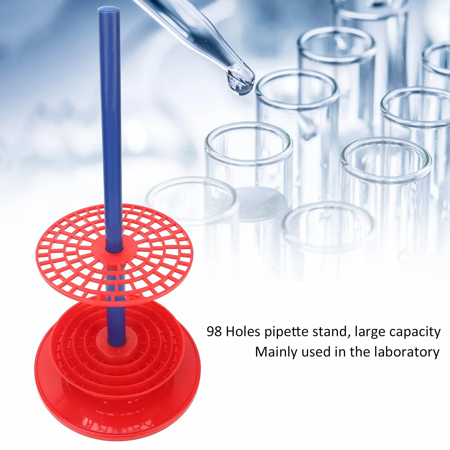 Soporte para Pipetas de 98 Agujeros, Plástico, Rojo, Disco Redondo, Equipo de Laboratorio