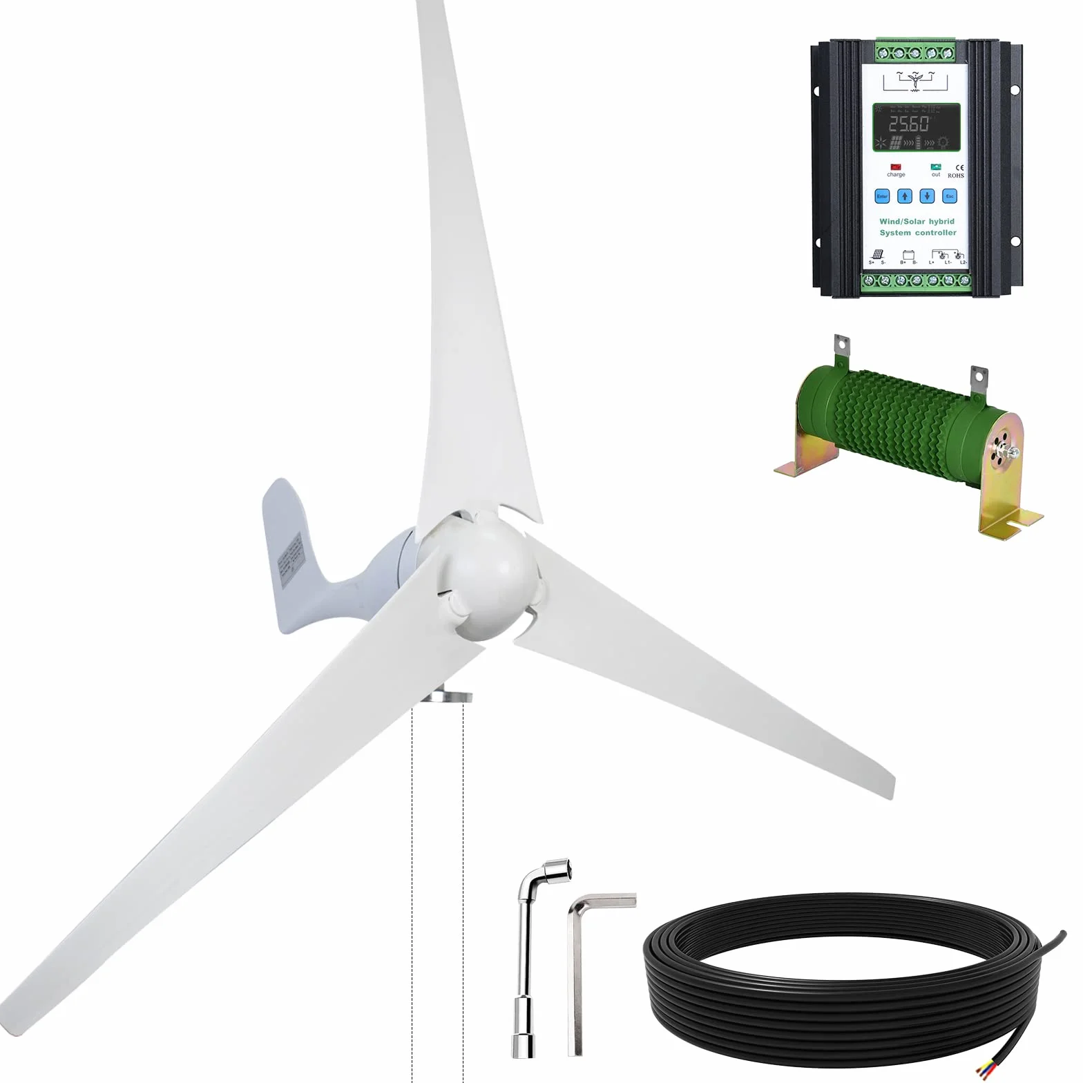 ECO-WORTHY Kit de energía de generador de turbina eólica de 400 W y 24 V con controlador de carga solar de viento híbrido de 40 A para sistema de energía eólica solar marina/hogar/híbrido
