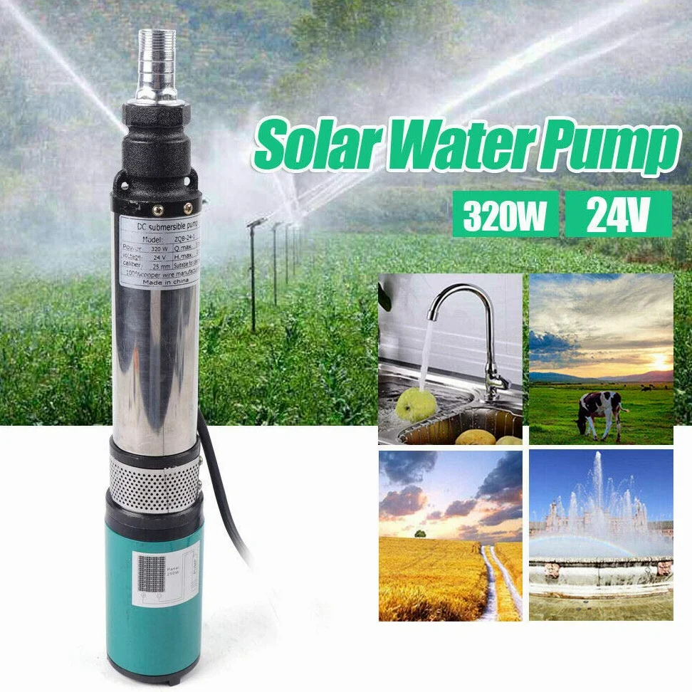 Bomba de inmersión solar para pozos profundos, CC 24 V, 320 W, acero inoxidable, 5 m³/h, 25 m