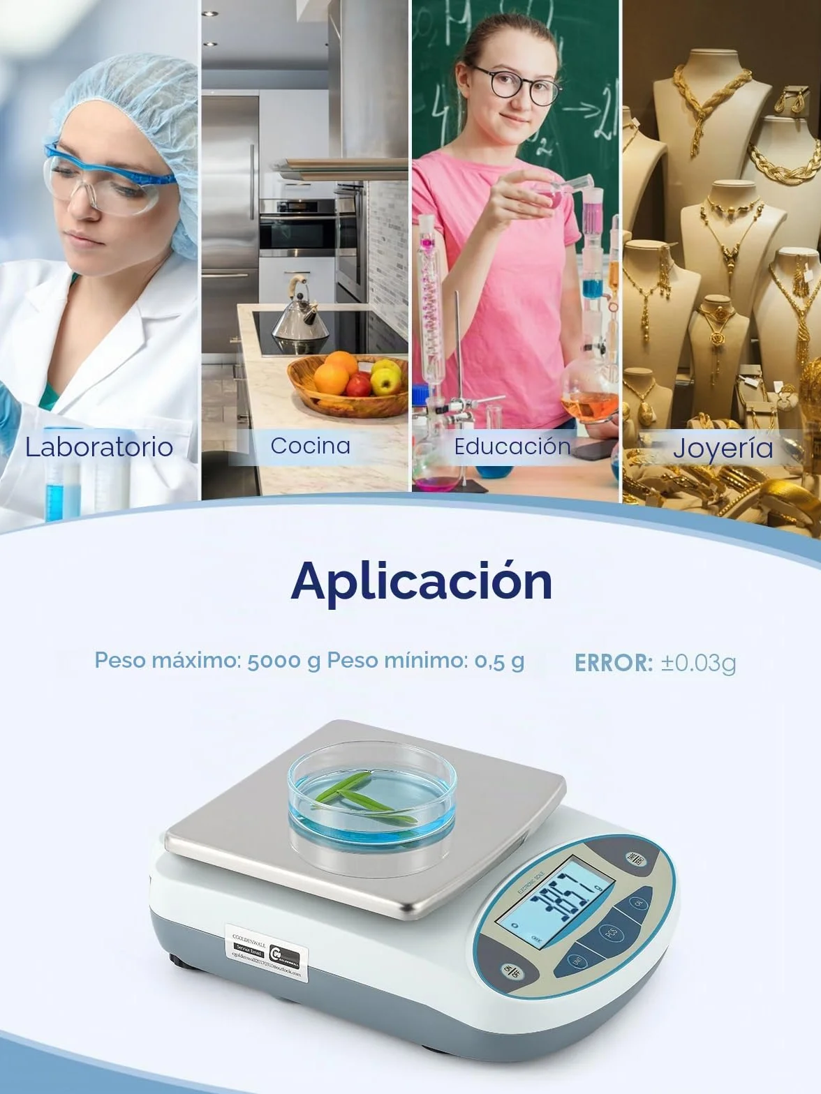 CGOLDENWALL Balanza Científica Analítica de Laboratorio de Gama Grande Báscula Electrónica Digital Inteligente de Alta Precisión de 0.1g 丨Ya Calibrado y Lista para Usar丨 (5kg, 0.1g)