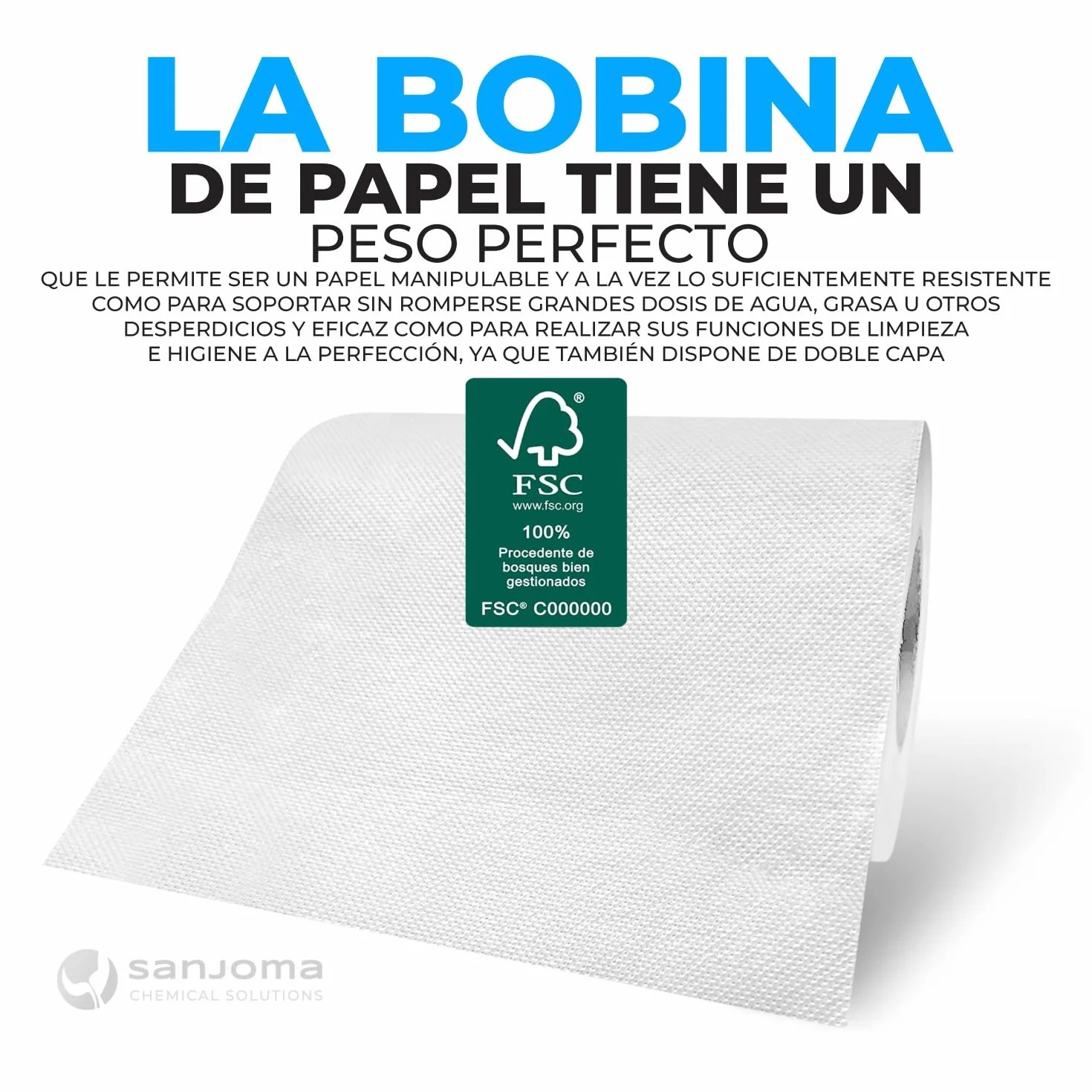 Pack 2 Bobinas Papel Industrial Celulosa Blanco - Rollos Mecánico de Pasta - Precorte Doble Capa - Resistente Para Talleres y Cocina - Acabado Laminado Extra Gofrado (7kg)