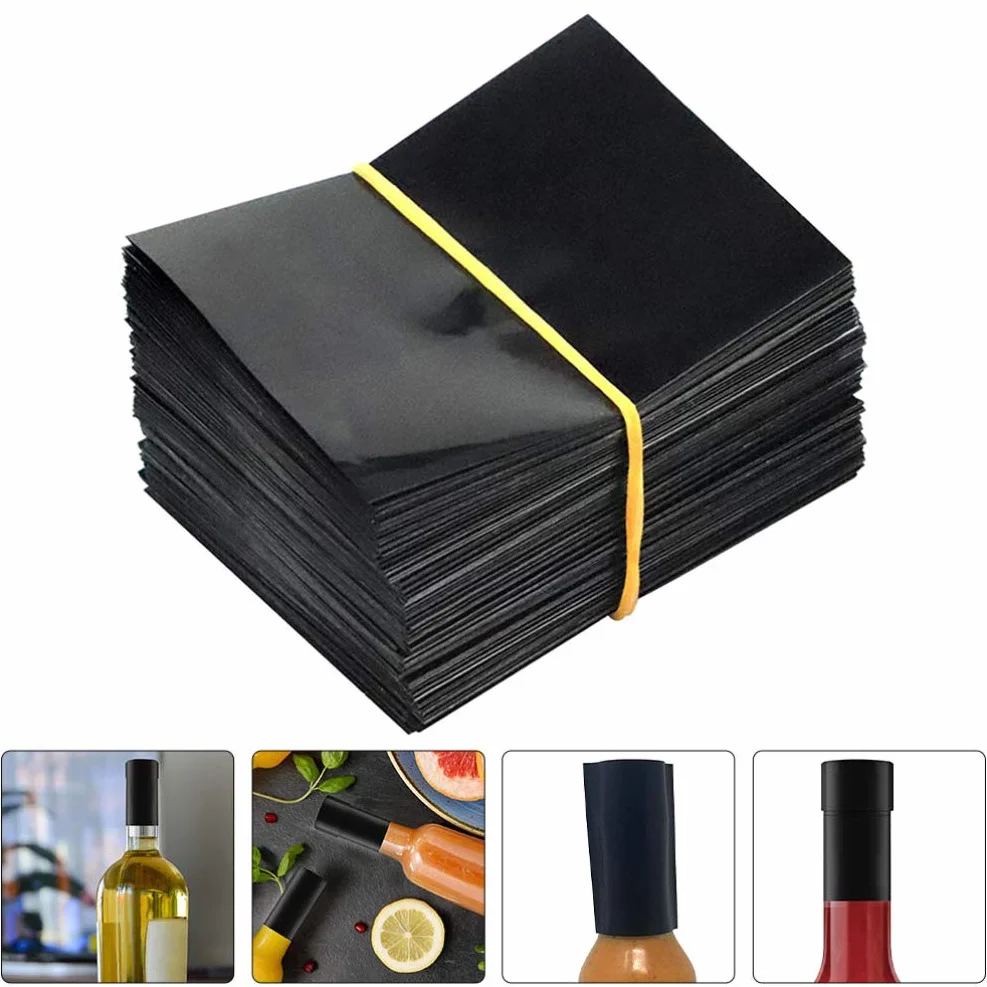 Scicalife 100 Unidades Cápsulas de Termorretráctil Perforadas Negras de PVC para Botellas de Vino Botellas de Salsa Picante Y Otras Botellas de Líquido