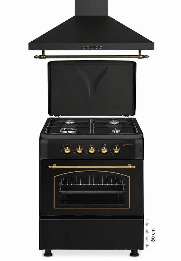 PACK AHORRO COCINA GAS F6S40G2 CAMPANA HS60PR 60 CM NEGRO DORADO ENCENDIDO AUTOMATICO HORNO 60 L