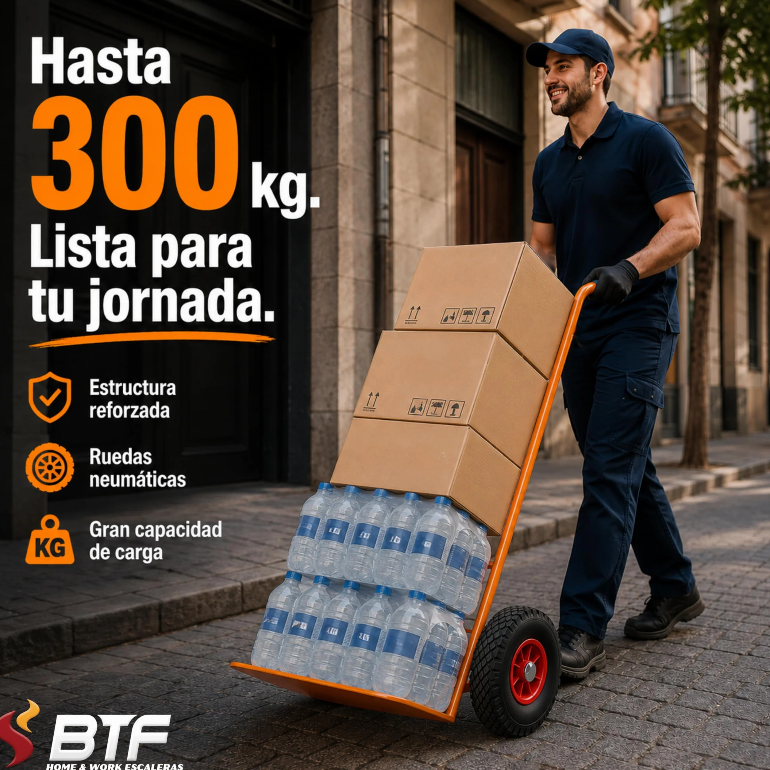 BTF Carretilla de Mano Profesional 300kg Ruedas Neumáticas Carro Transporte