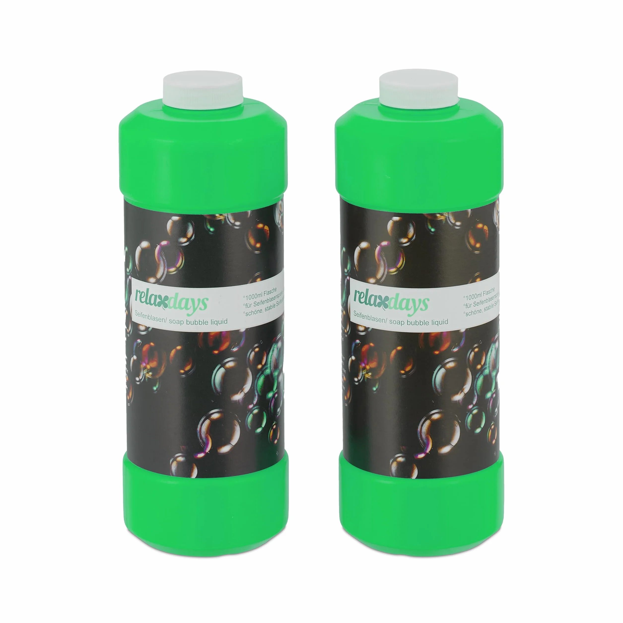 Relaxdays Botellas de Líquido Burbujas de Recambio Set 2 1 L Máquinas de Pompas Verde