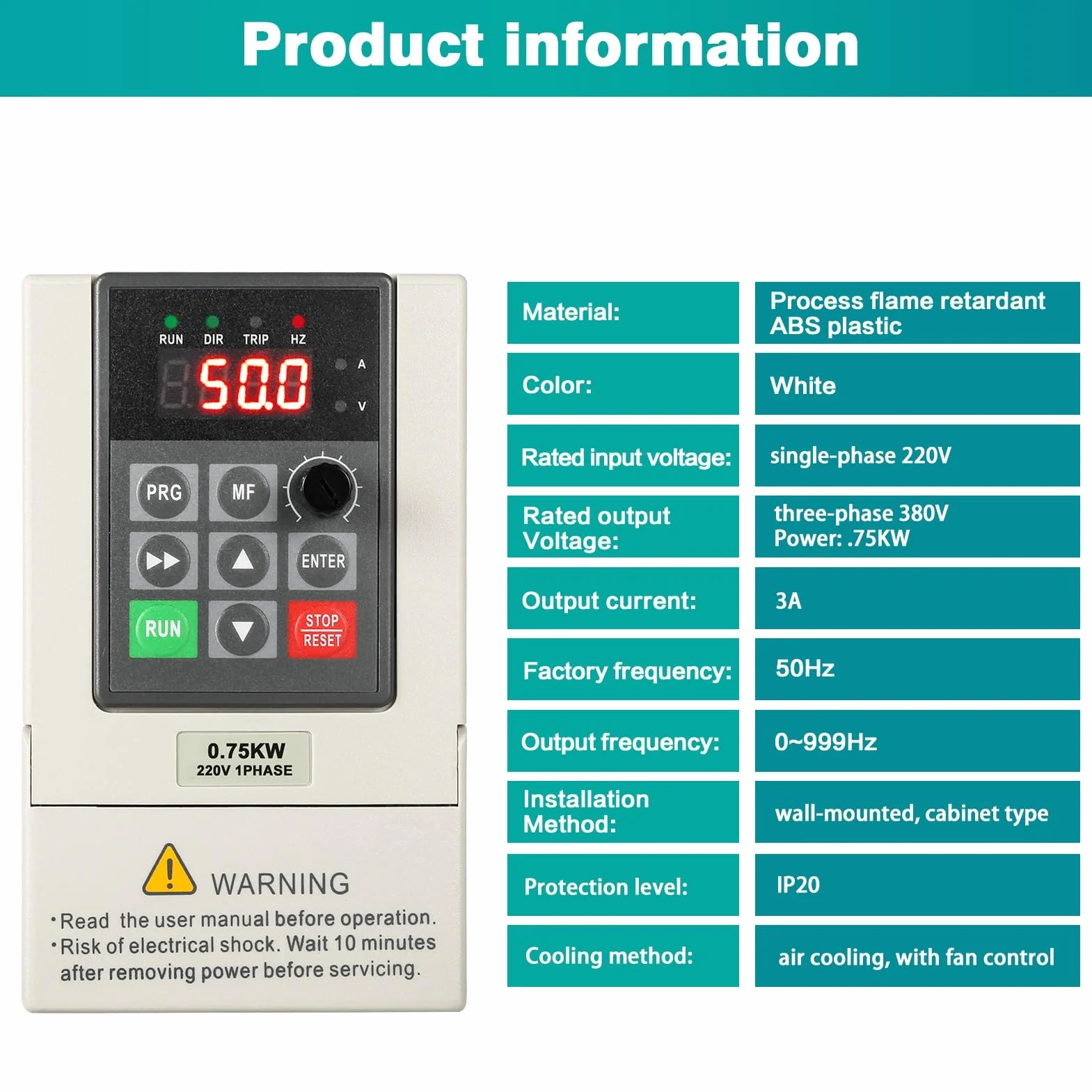 Jadeshay Variador de Frecuencia Monofásico a Trifásico VFD 0.75KW 220V a 380V 1HP para Motor con Control CNC Pantalla HD y Protección Múltiple Incluye Cable de Extensión de 2m