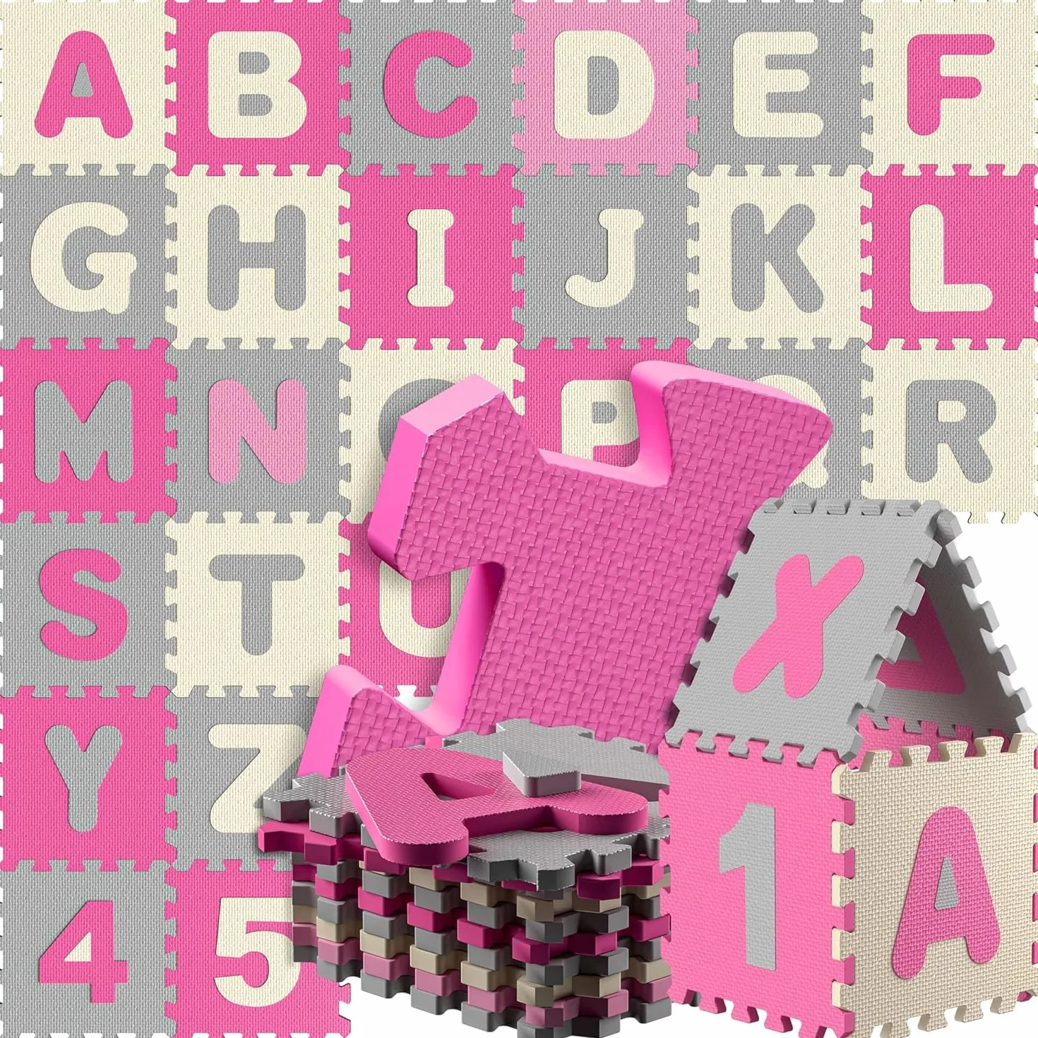Spielwerk Alfombra Puzzle XXL 86 Piezas Letras Números 3,3m² Gomaespuma Rosa