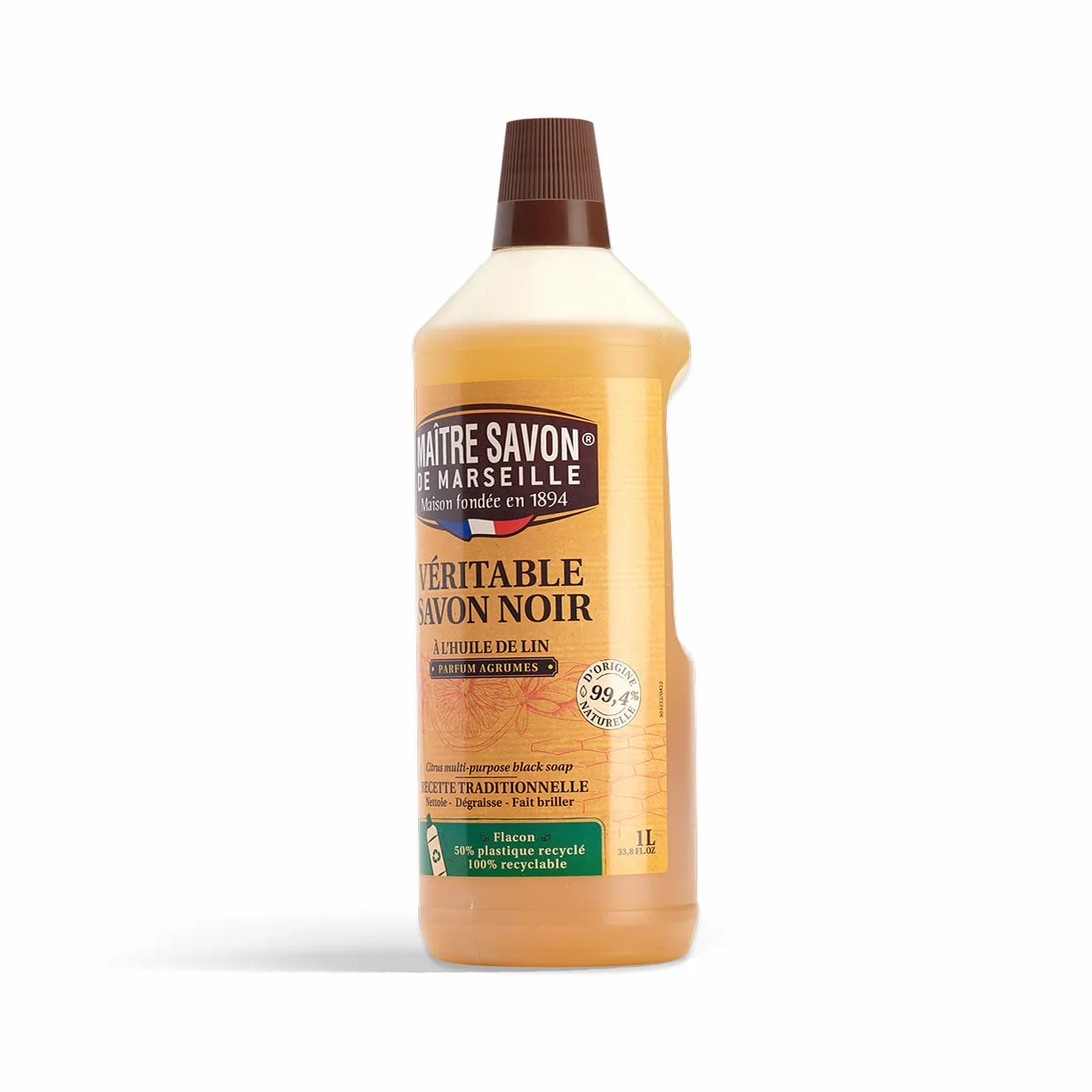 Maître Savon de Marseille Jabón negro aceite de Linaza 1L aroma Cítricos