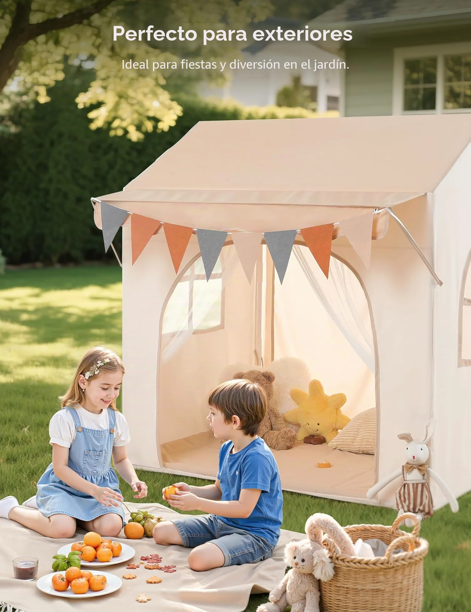 Besrey Tienda de Juego para Niños con Toldo, Casita Infantil 2 en 1 con Luz LED, Alfombra Acolchada