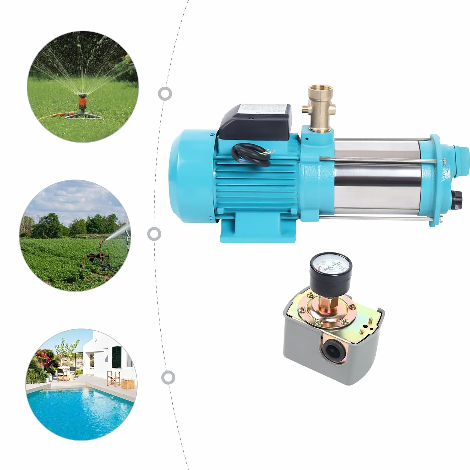 Bomba centrífuga de 1300 W, bomba de agua doméstica, bomba de riego con caudal de 4000 l/h, bomba de superficie autocebante de acero inoxidable