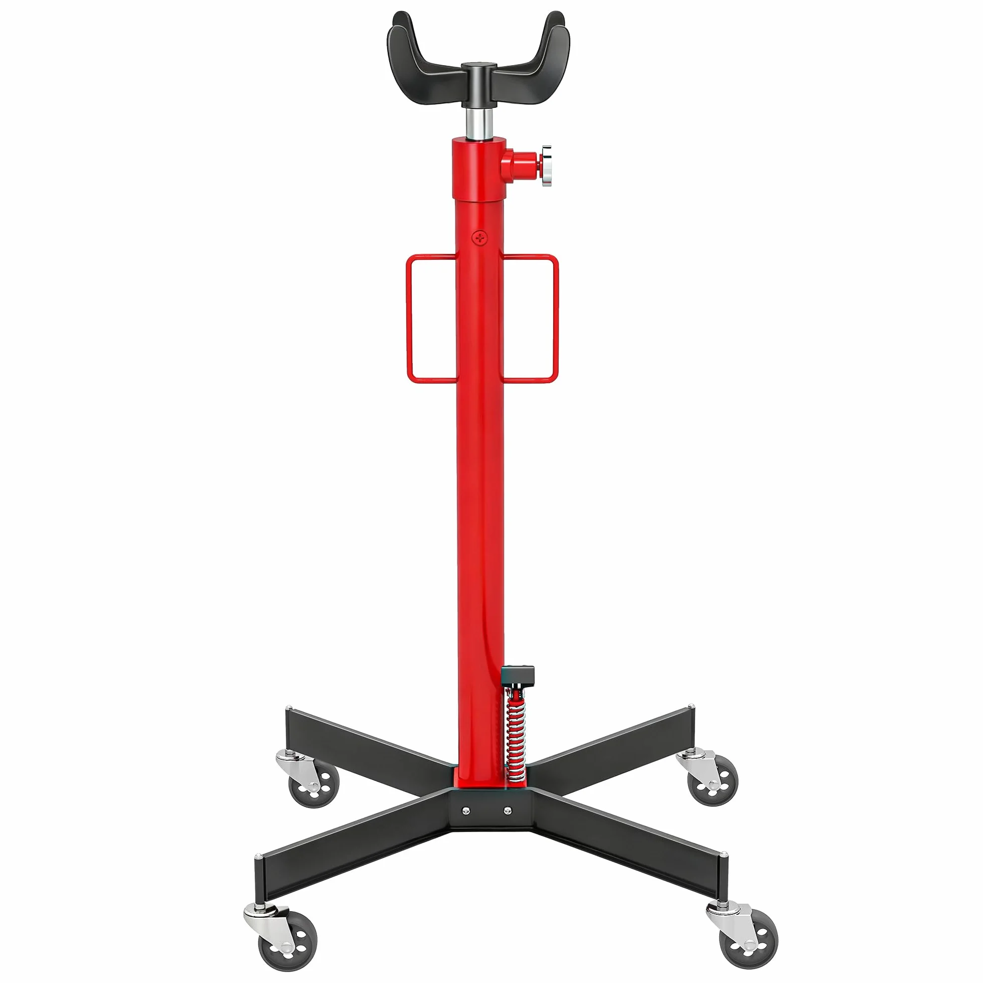 HOMCOM Gato hidráulico de foso para caja de cambios, gato elevador de acero 500 kg, altura regulable 110-191,5 cm, gato hidráulico de transmisión 4 ruedas giratorias, pedal, para coches, rojo