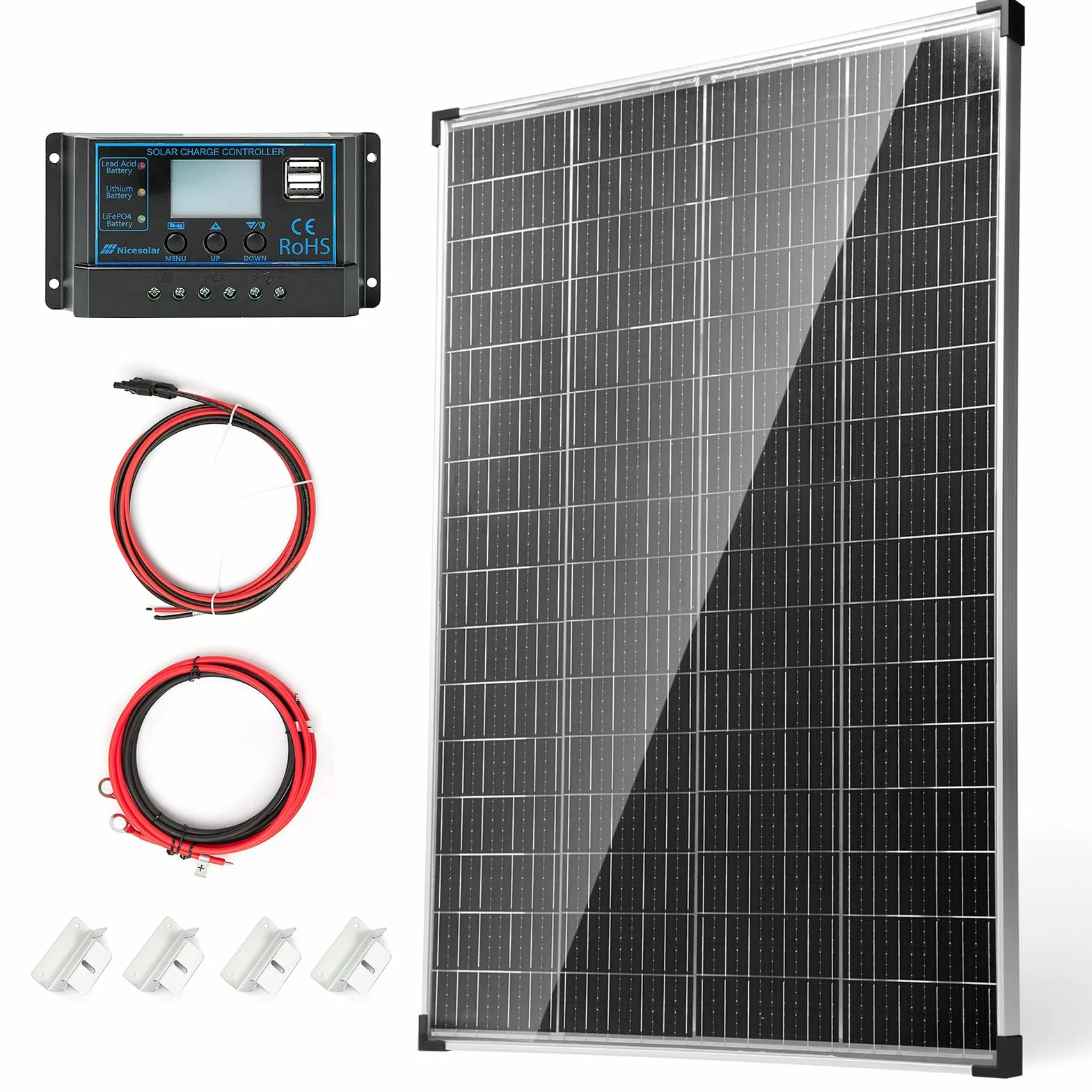 Nicesolar Kit de panel solar de 200 W, panel solar para caravana, 12 V, 24 V, 200 watt paneles solares, monocristalino, 20 A, controlador para la casa caravana, para el techo