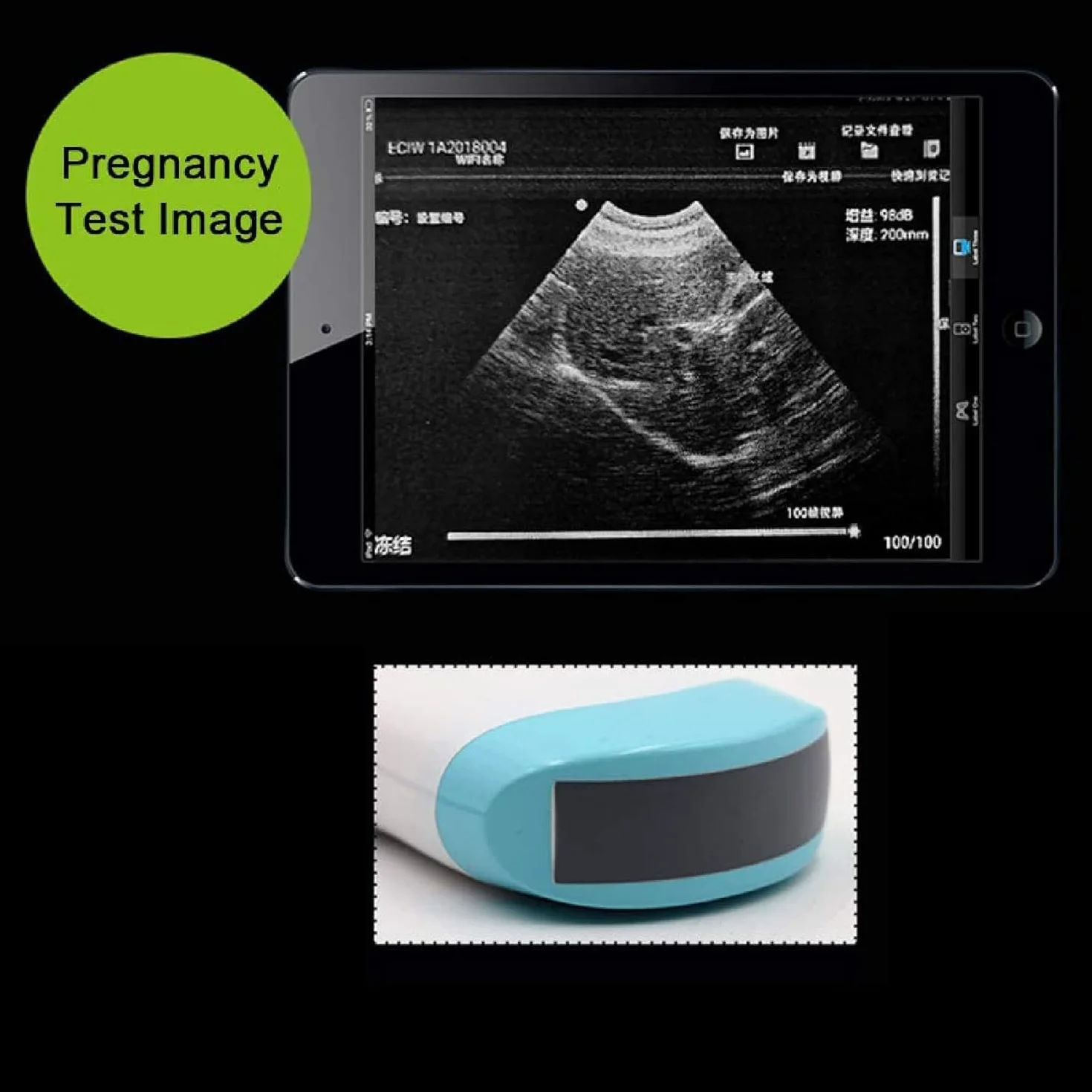 Escáner de ultrasonido inalámbrico portátil, sonda de instrumento de diagnóstico de embarazo veterinario, teléfonos inteligentes compatibles, tableta, for cerdos y ovejas (teléfono móvil no incluido)