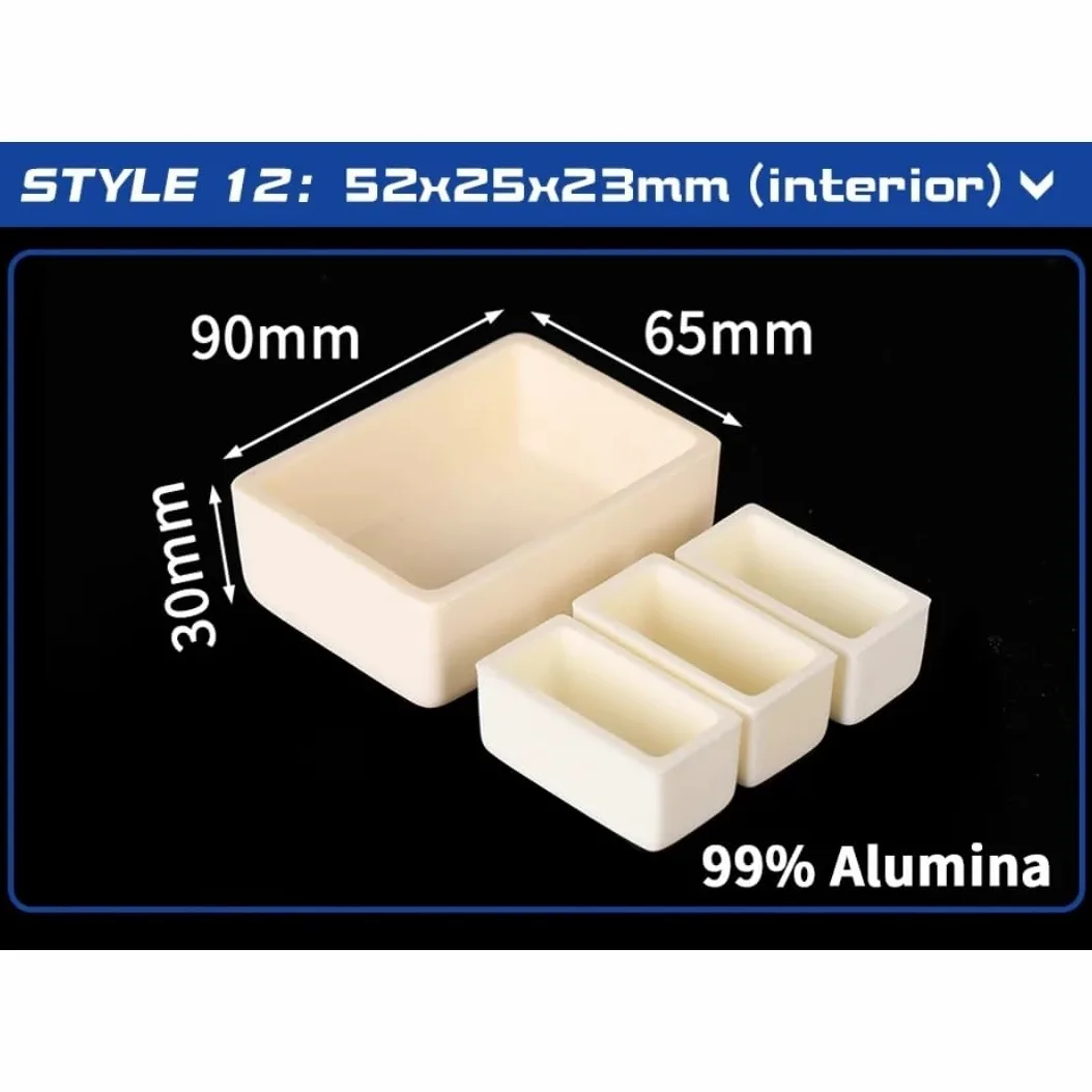 Juego de crisoles de alúmina de alta temperatura for análisis de laboratorio (moldes de combustión de 50-100 mm)(90x65x30mmx12)