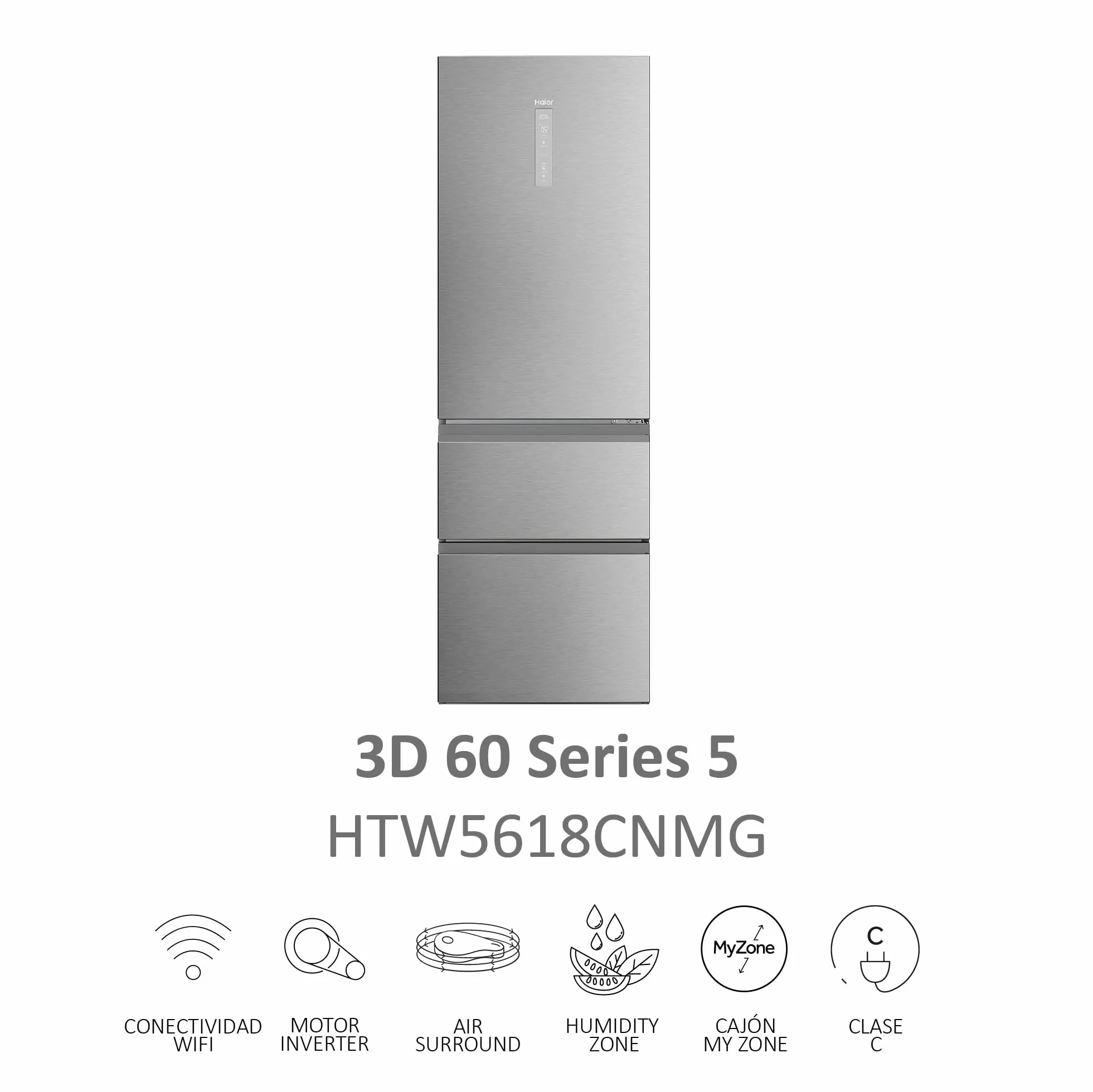 Haier Frigorífico Combi 3D 60 Series 5 HTW5618CNMG 360L TotalNoFrost Inox