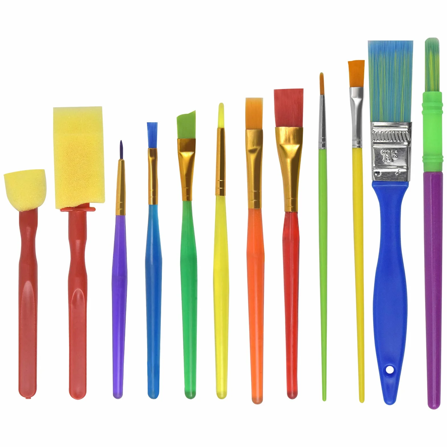 Pinceles de Pintura para Niños - 12 Pinceles y Esponjas para Acuarela, Óleo, Acrílico