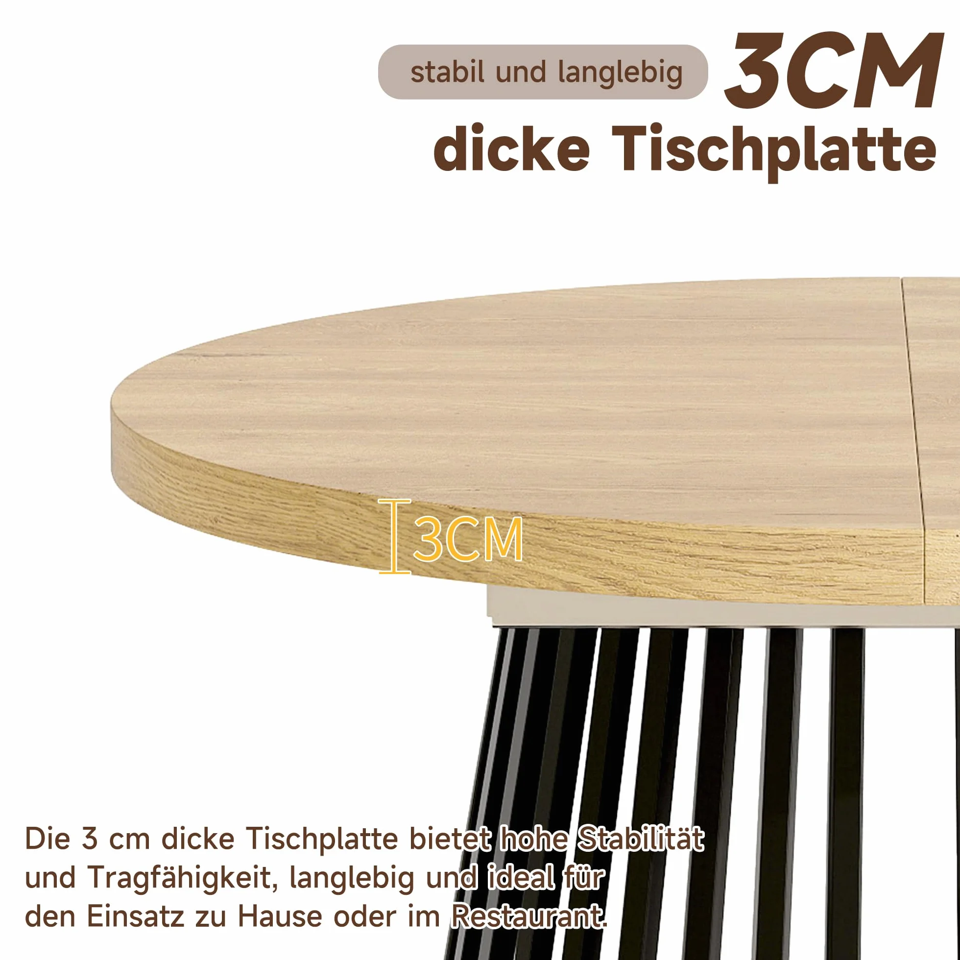 Wiuzo Mesa de comedor extensible de 100/138/176 x 100 cm, mesa de comedor redonda para 4-8 personas, diseño telescópico de dos piezas, tablero grueso (color roble + negro)