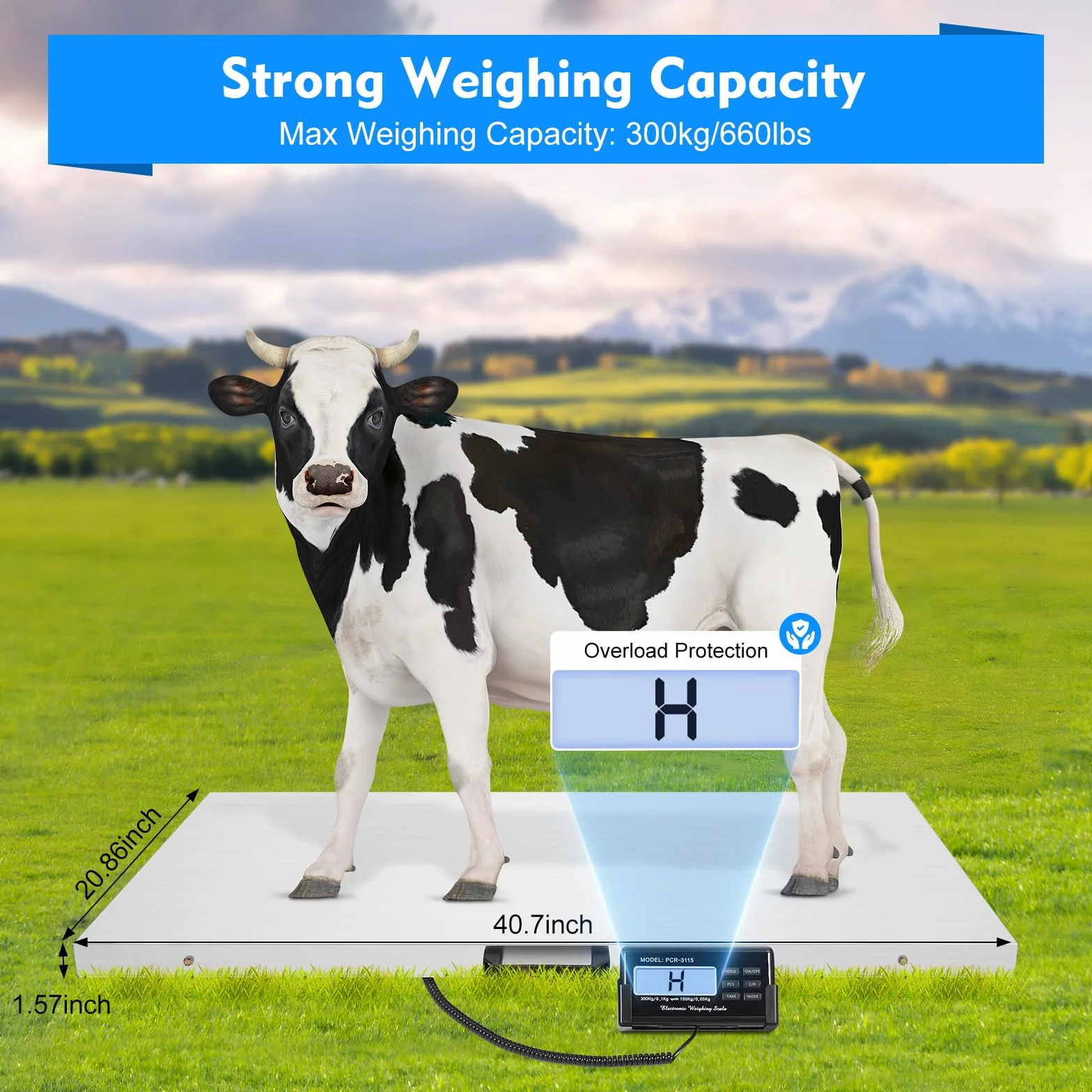 Báscula veterinaria para animales, 300 kg, báscula para perros, báscula de paquetes, báscula de plataforma de 103 cm x 53 cm, báscula industrial de carga pesada, unidad de pesaje kg/oz/lb, LCD